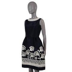 OSCAR DE LA RENTA black silk 2017 EMBROIDERED Cocktail Dress 6 S