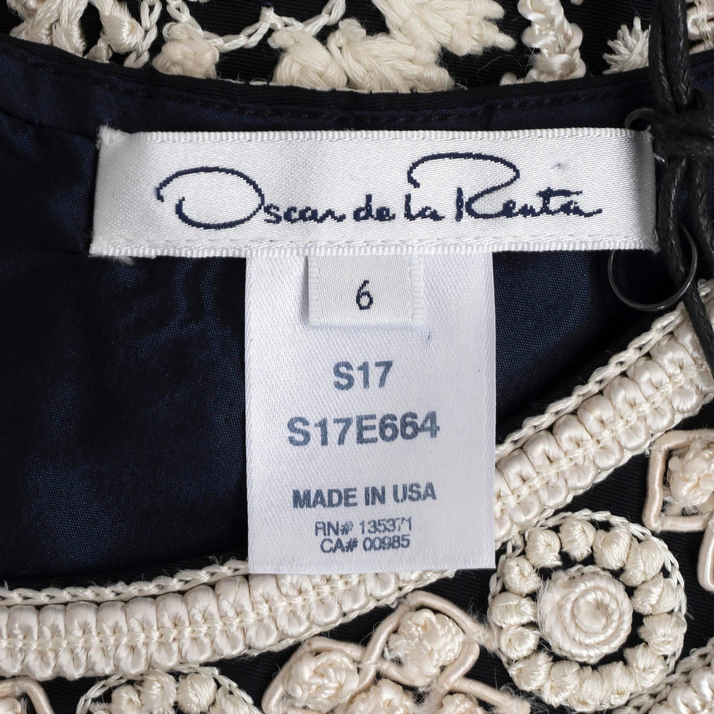 OSCAR DE LA RENTA black silk 2017 EMBROIDERED Cocktail Dress 6 S For Sale 2
