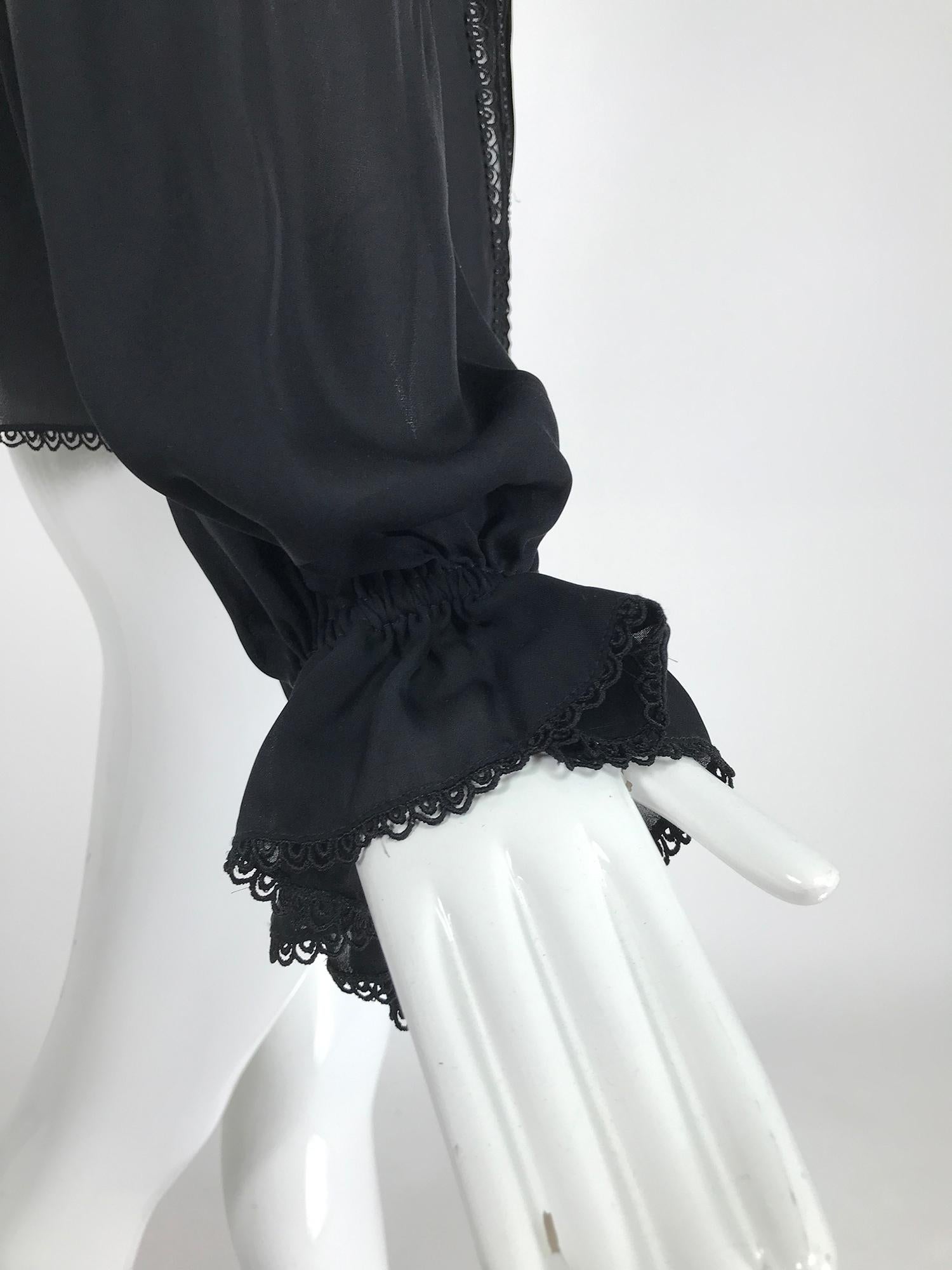 Oscar de la Renta Black Silk Beaded Poet Sleeve Blouse 5