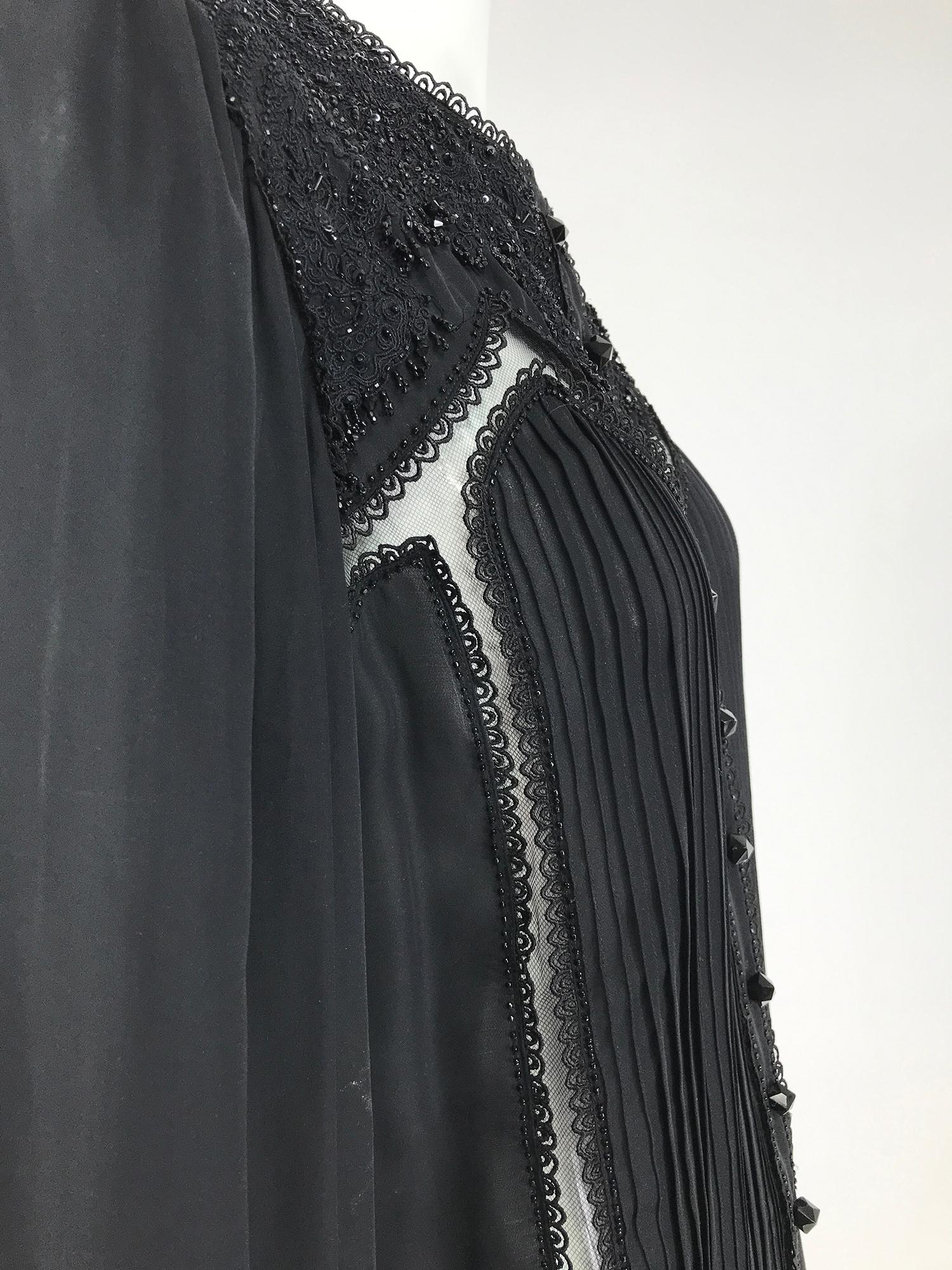 Oscar de la Renta Black Silk Beaded Poet Sleeve Blouse 7