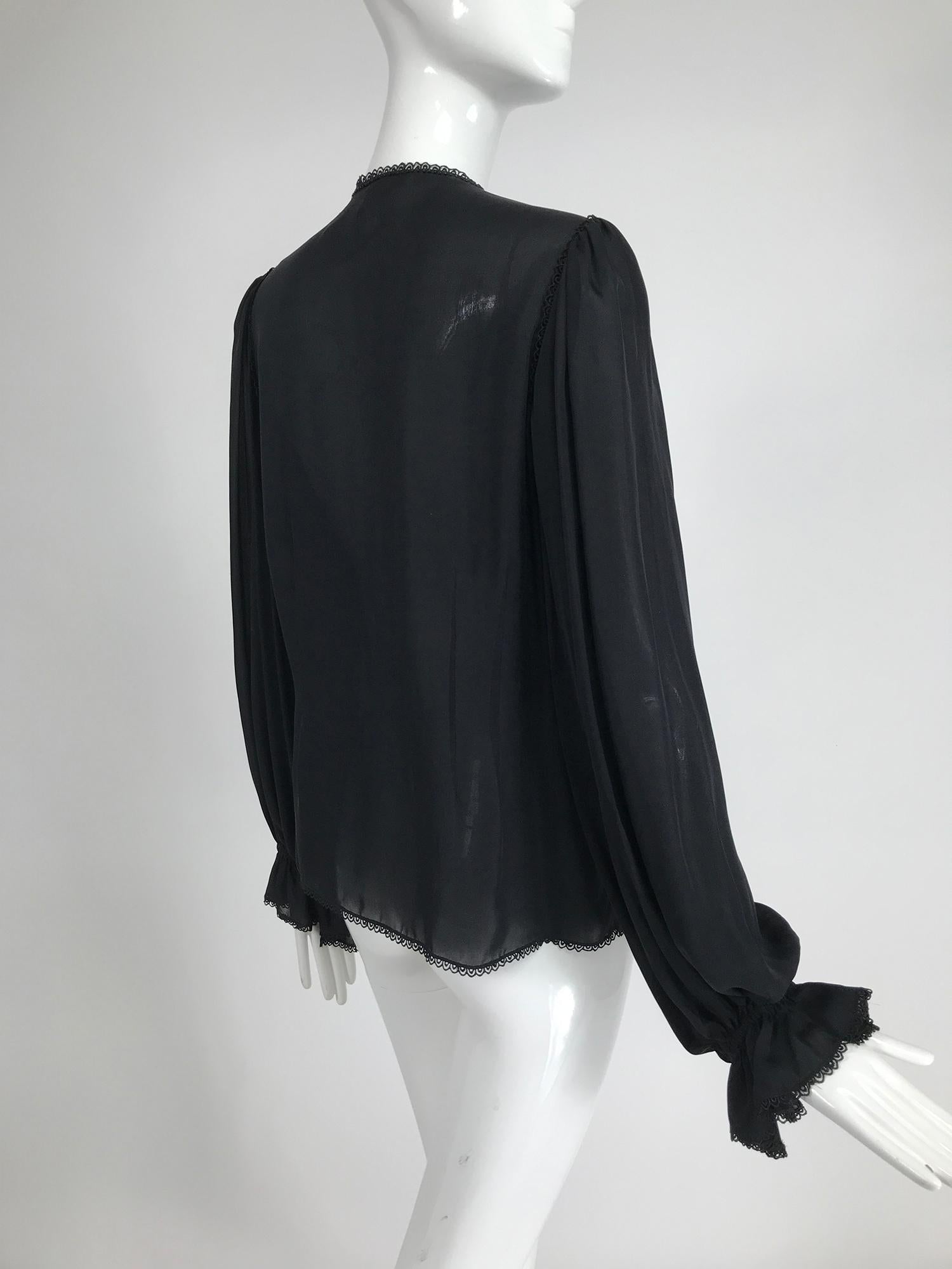 Oscar de la Renta Black Silk Beaded Poet Sleeve Blouse 3