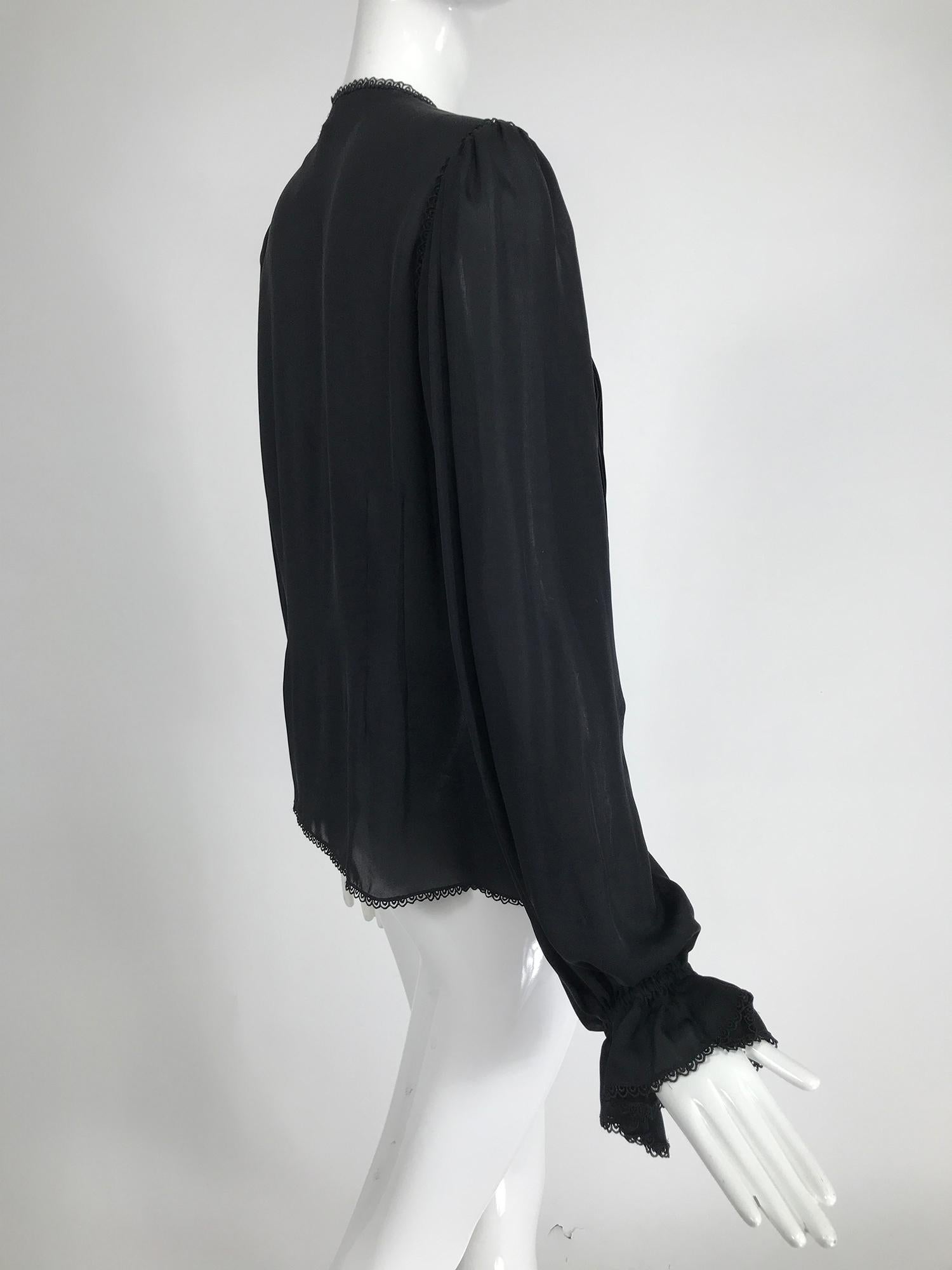 Oscar de la Renta Black Silk Beaded Poet Sleeve Blouse 4