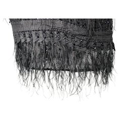 Oscar De La Renta Black Silk Beaded Skirt With Feather Details