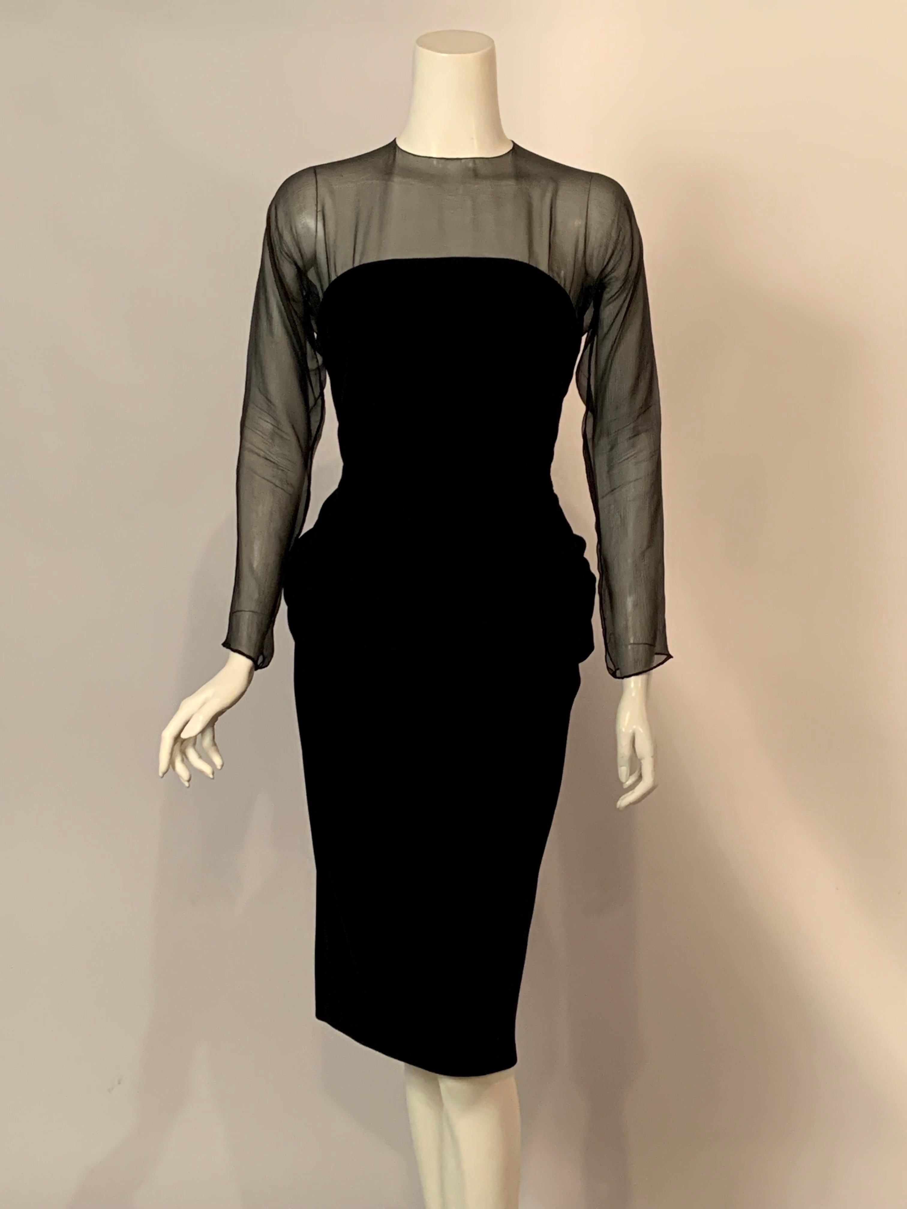 Oscar de la Renta Schwarzes Cocktailkleid aus Seidenchiffon und Samt oder  Abendkleid im Angebot 7