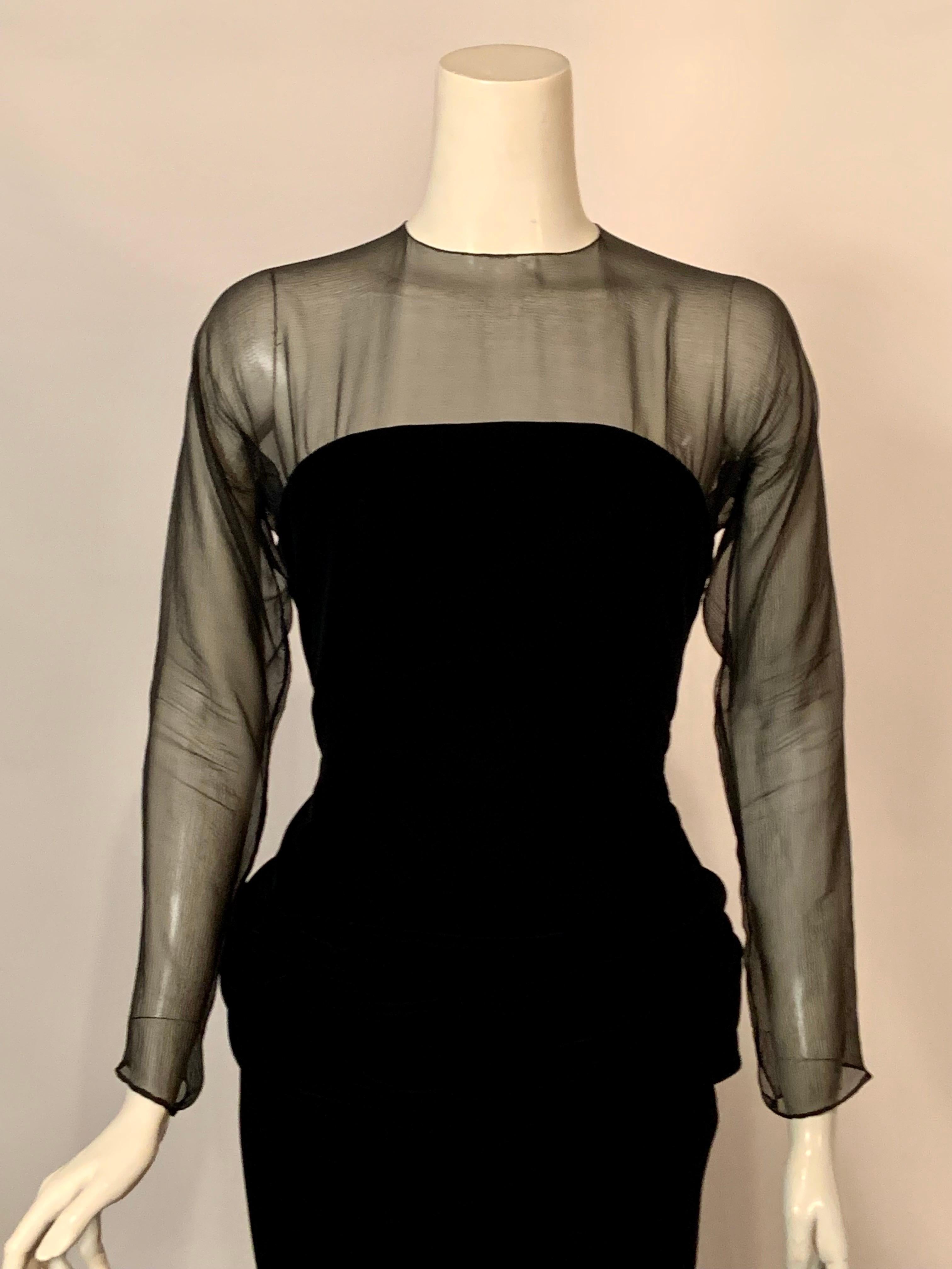 Oscar de la Renta Schwarzes Cocktailkleid aus Seidenchiffon und Samt oder  Abendkleid im Zustand „Hervorragend“ im Angebot in New Hope, PA