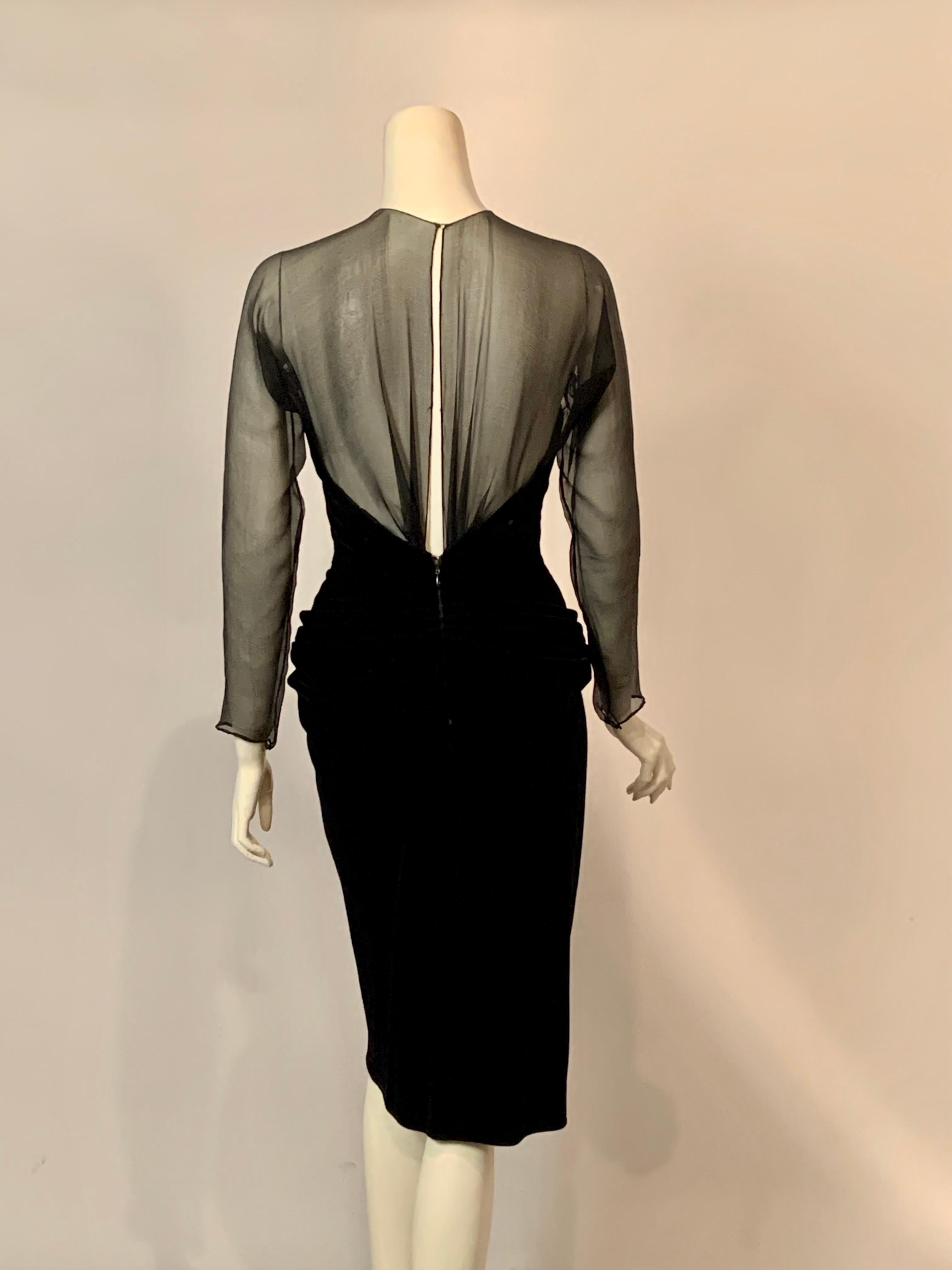 Oscar de la Renta Schwarzes Cocktailkleid aus Seidenchiffon und Samt oder  Abendkleid im Angebot 3