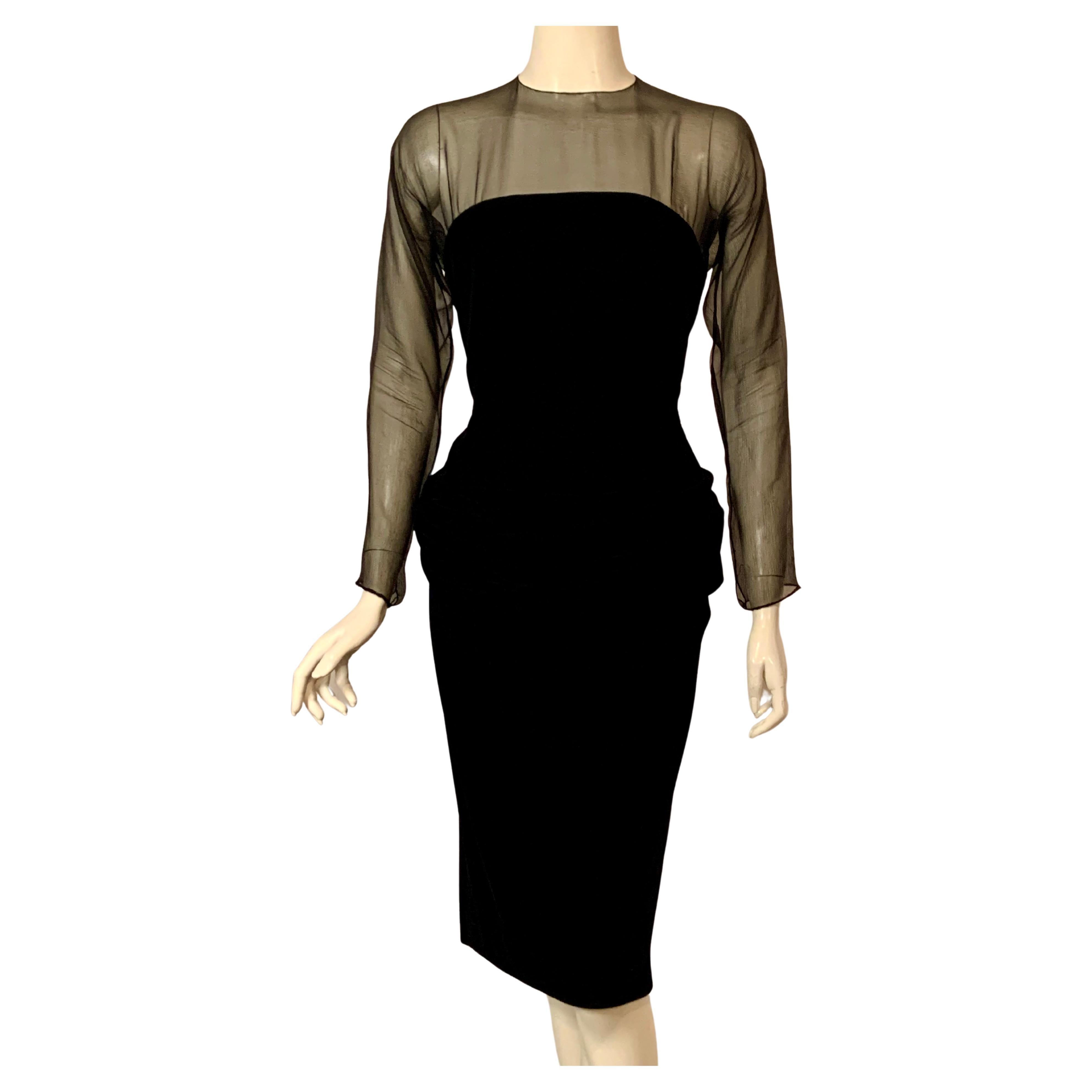 Oscar de la Renta Black Silk Chiffon and Velvet Cocktail Dress or  Evening Gown