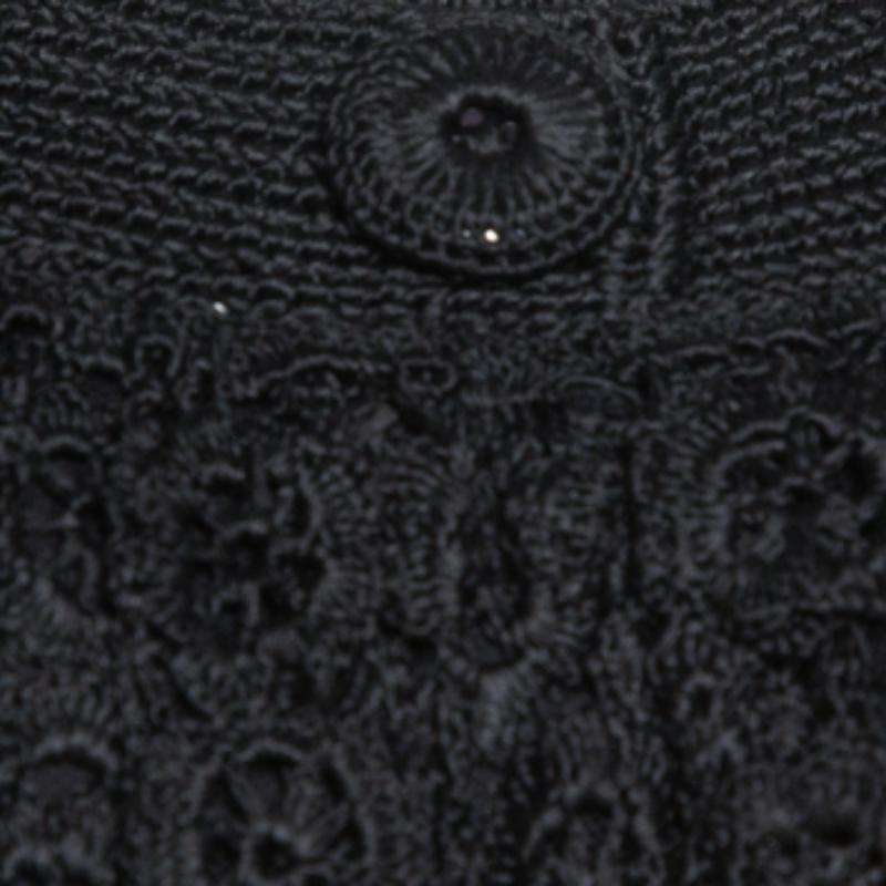 Oscar De La Renta - Top senza maniche in maglia di seta nera all'uncinetto - S in vendita 1