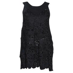 Oscar de la Renta Black Silk Crochet Knit Sleeveless Top S