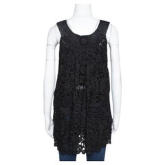 Oscar de la Renta Black Silk Crochet Knit Sleeveless Top S