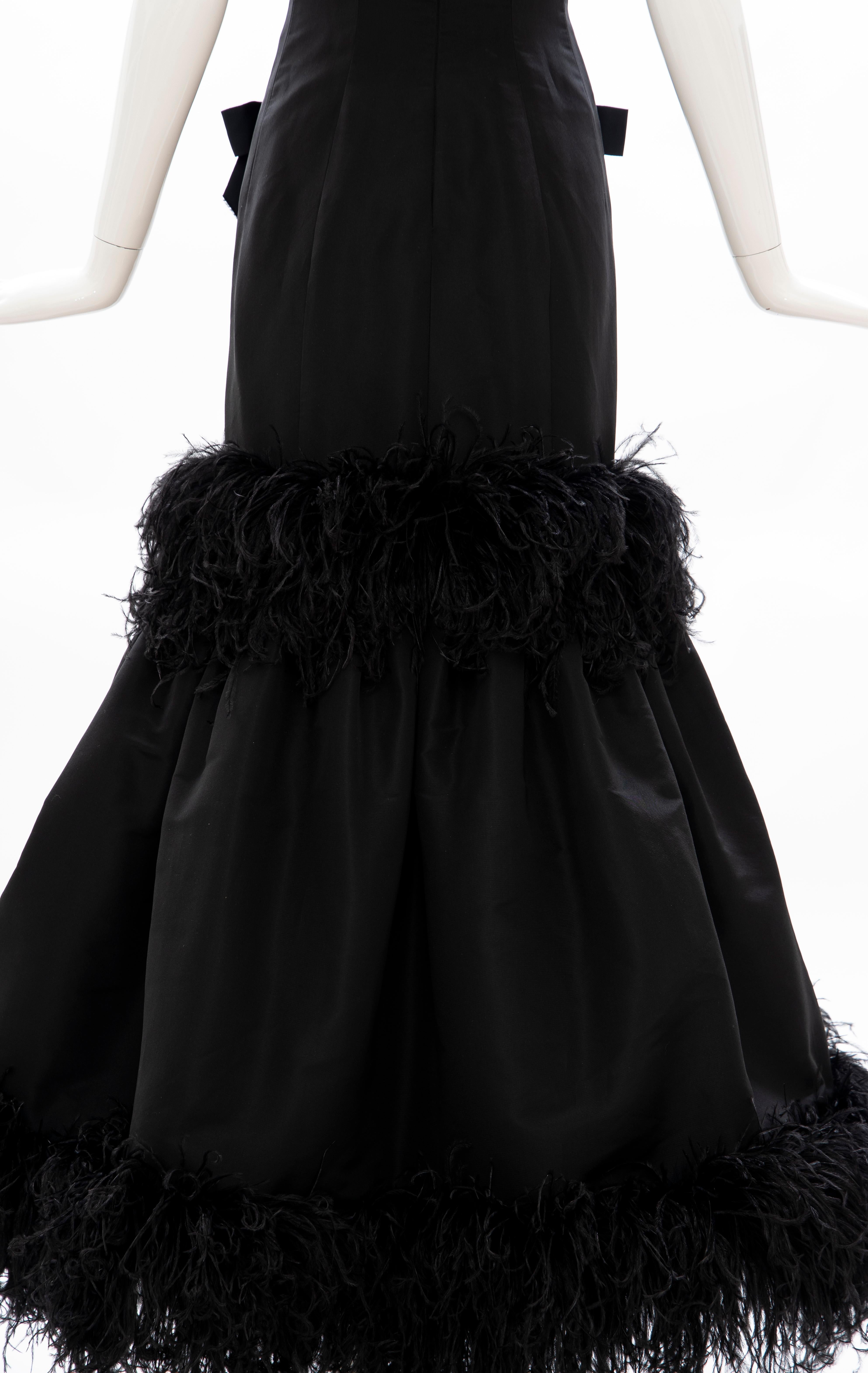 Oscar de La Renta Black Silk Faille Embroidered Feathers Evening Dress, Fall 2004 7