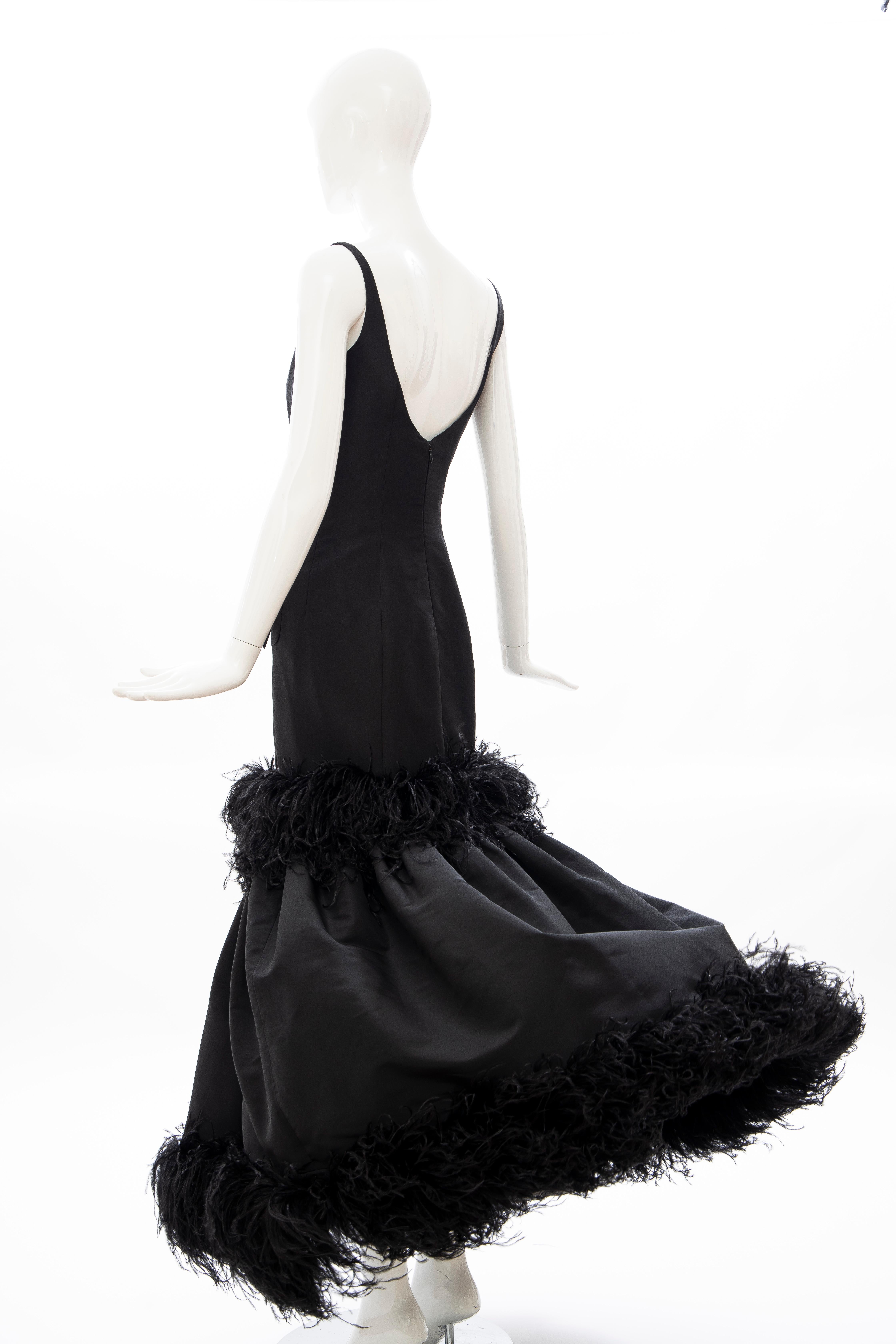 Oscar de La Renta Black Silk Faille Embroidered Feathers Evening Dress, Fall 2004 9