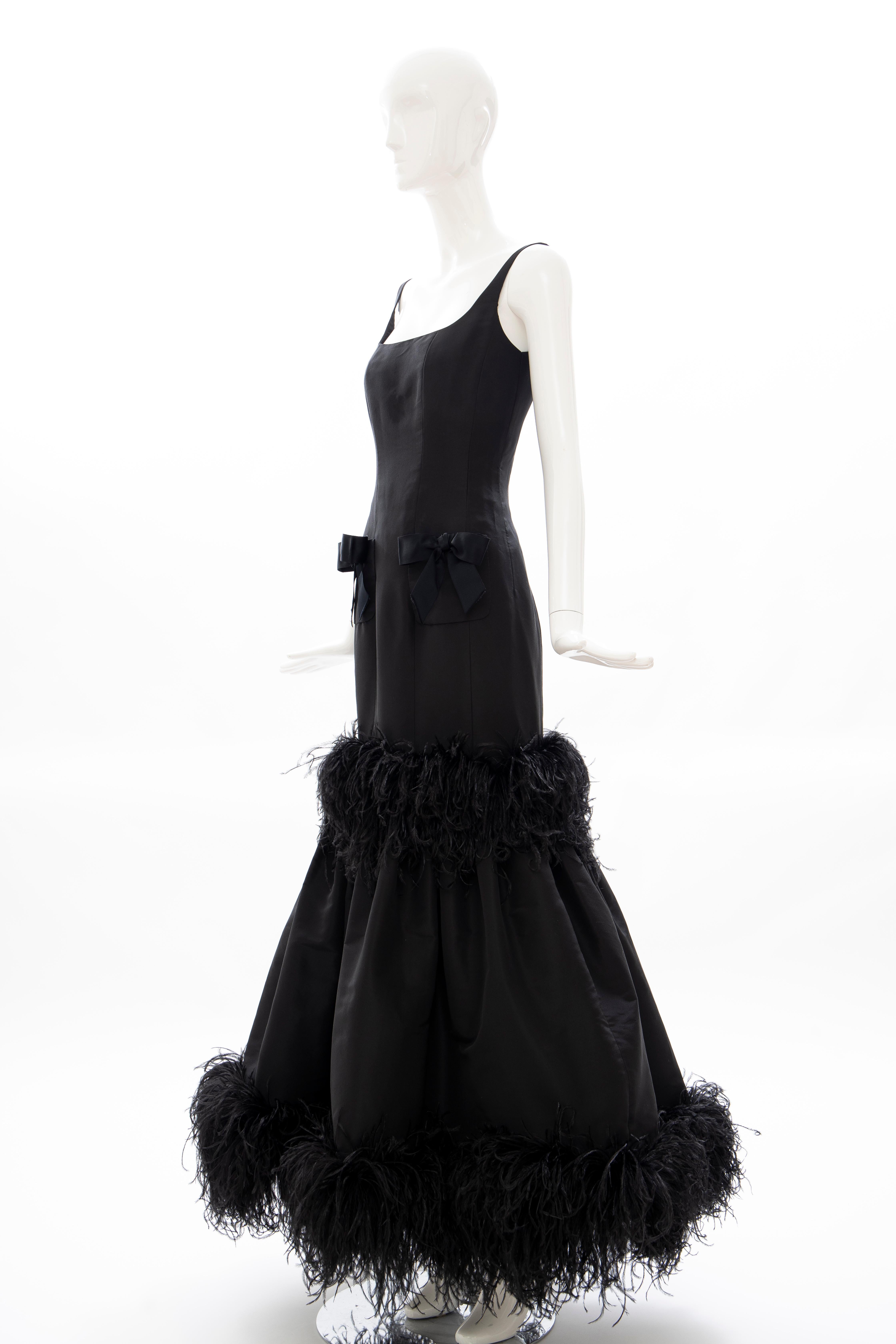 Oscar de La Renta Black Silk Faille Embroidered Feathers Evening Dress, Fall 2004 11