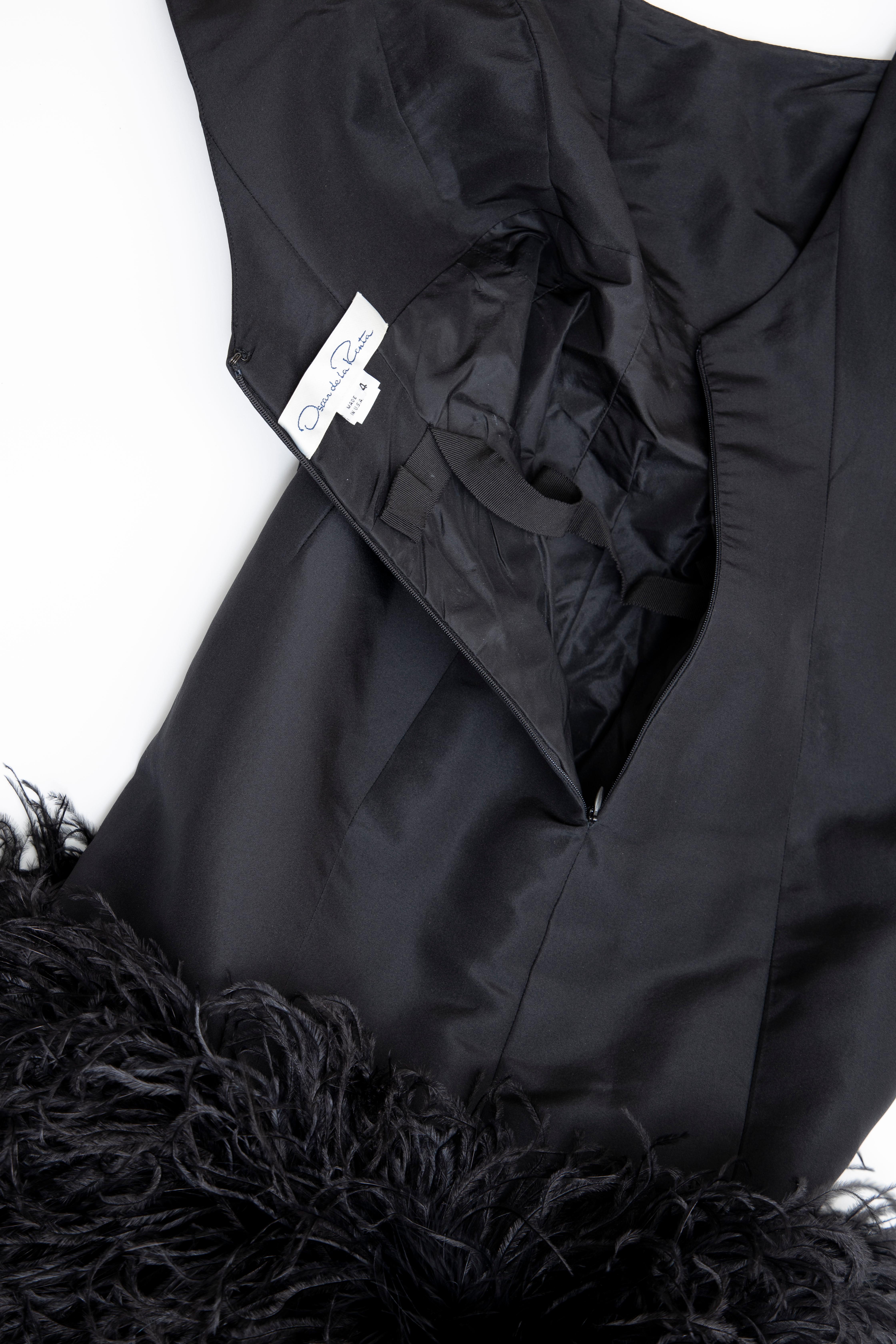 Oscar de La Renta Black Silk Faille Embroidered Feathers Evening Dress, Fall 2004 12