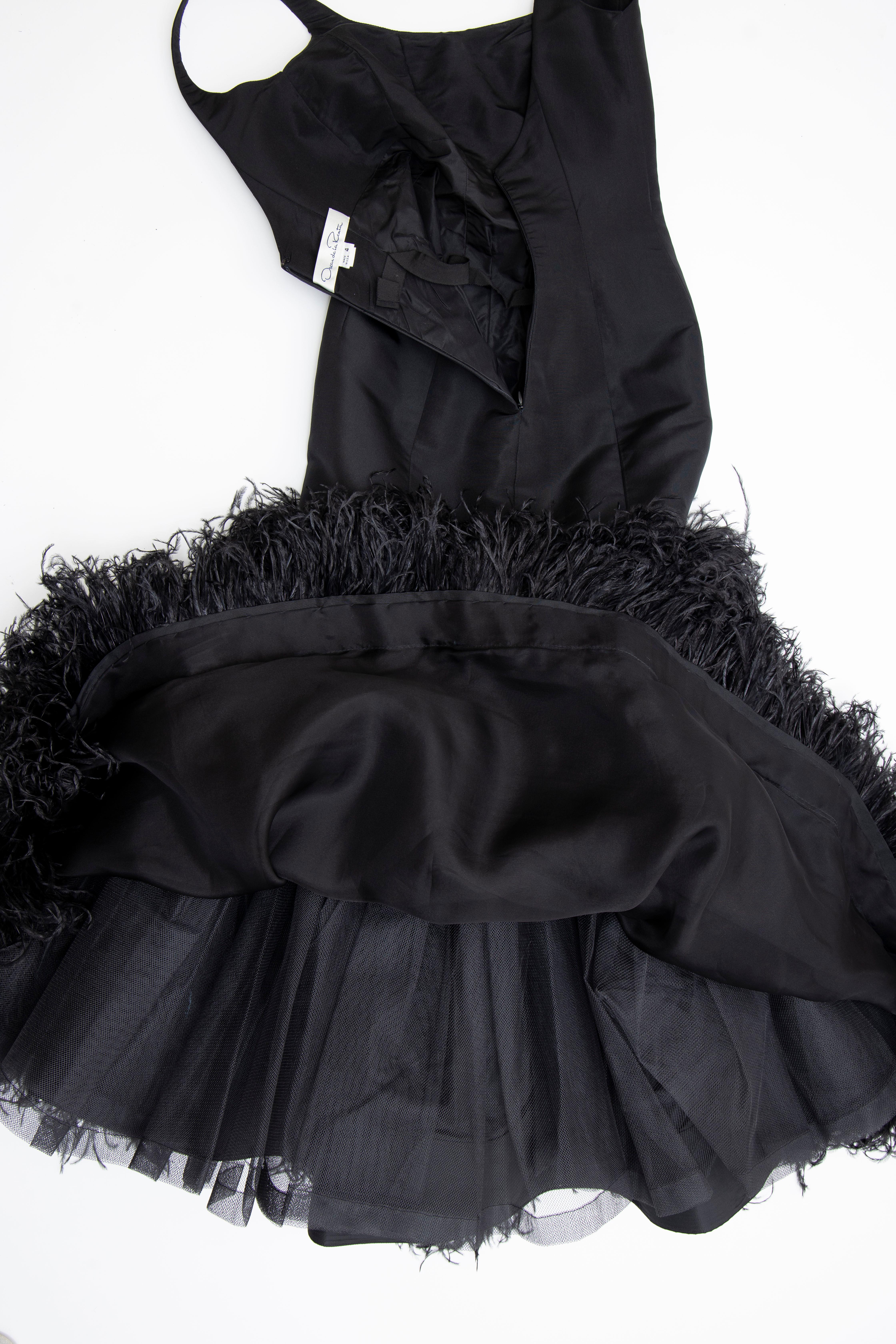 Oscar de La Renta Black Silk Faille Embroidered Feathers Evening Dress, Fall 2004 13