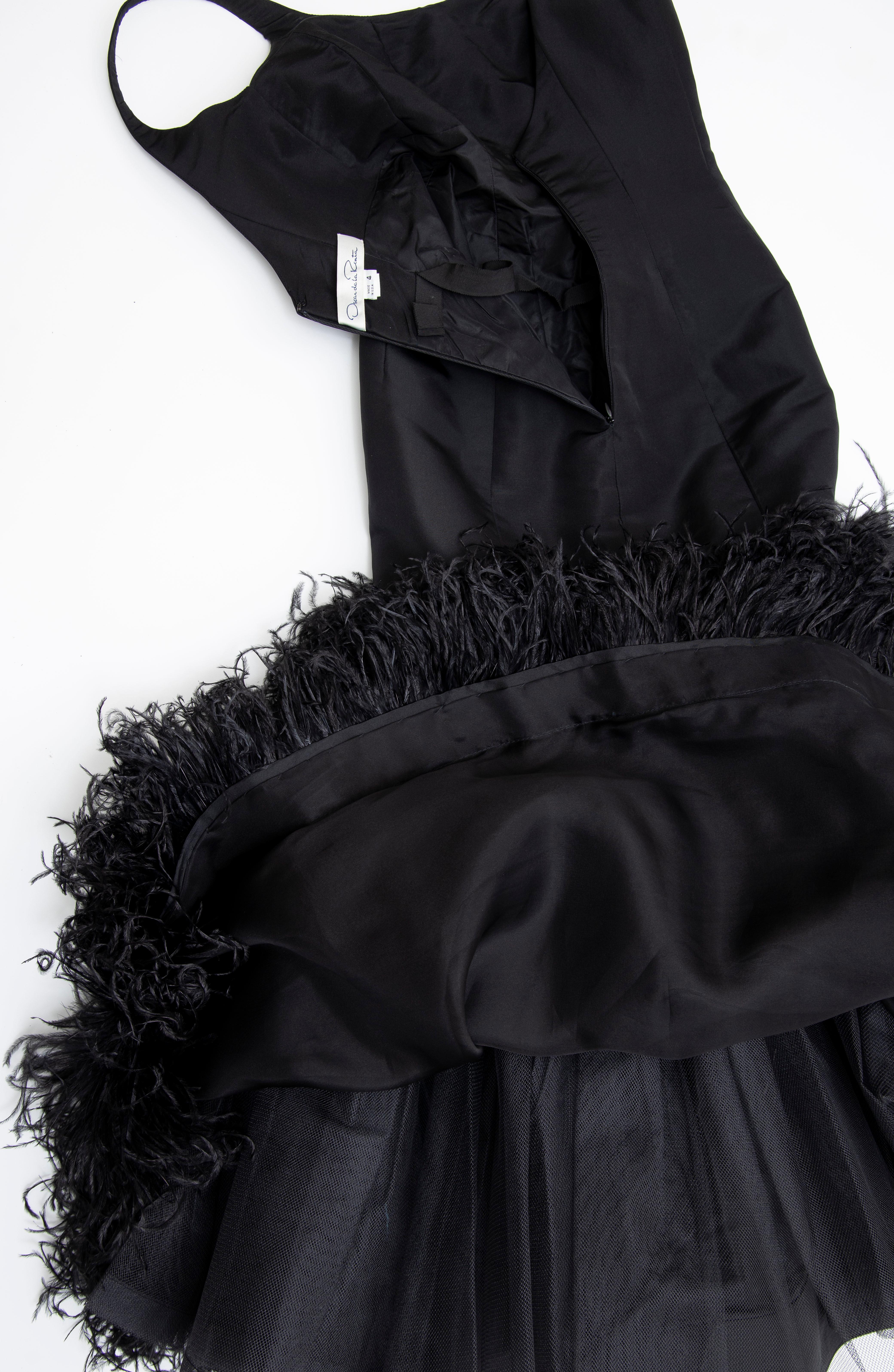 Oscar de La Renta Black Silk Faille Embroidered Feathers Evening Dress, Fall 2004 14