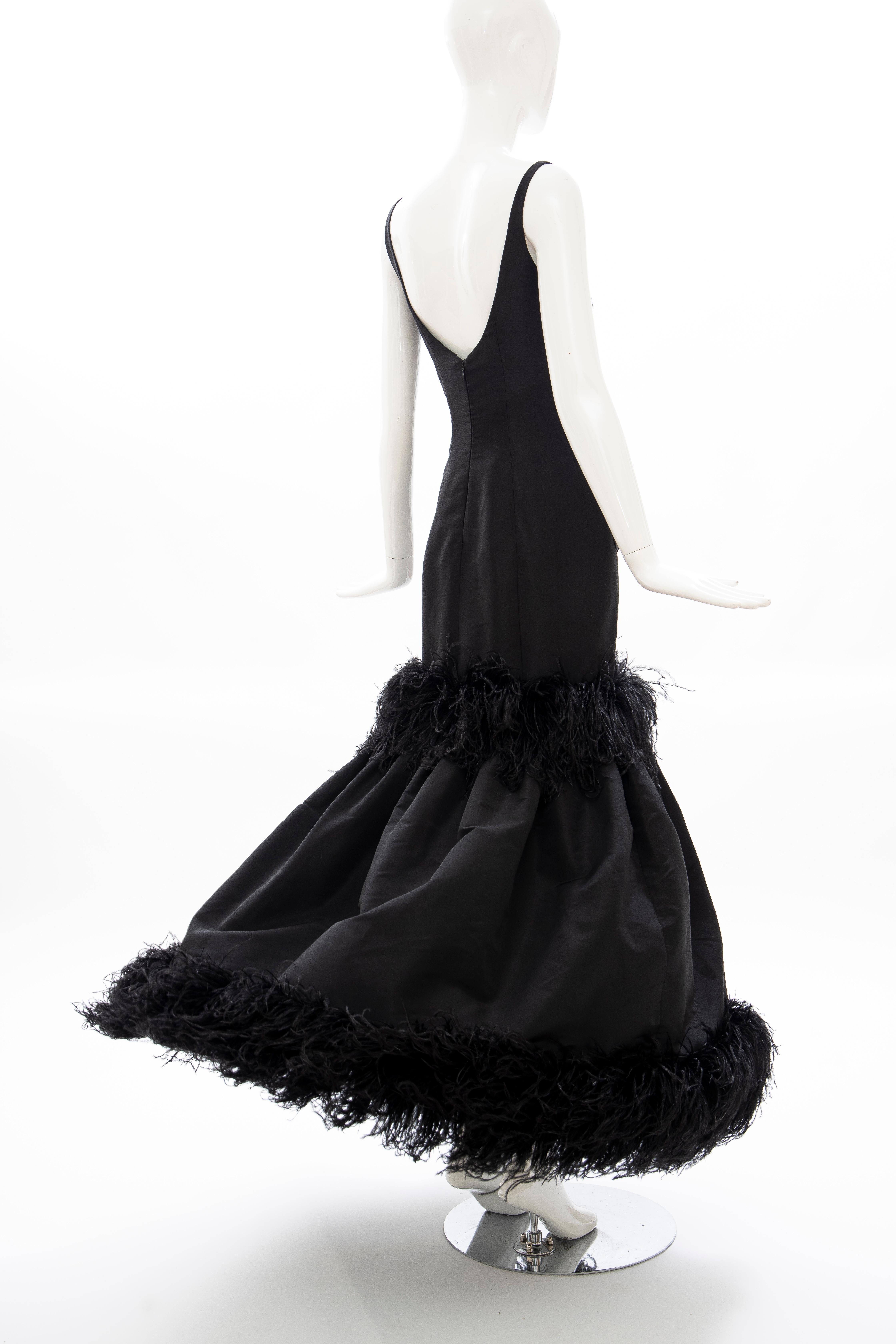Oscar de La Renta Black Silk Faille Embroidered Feathers Evening Dress, Fall 2004 5