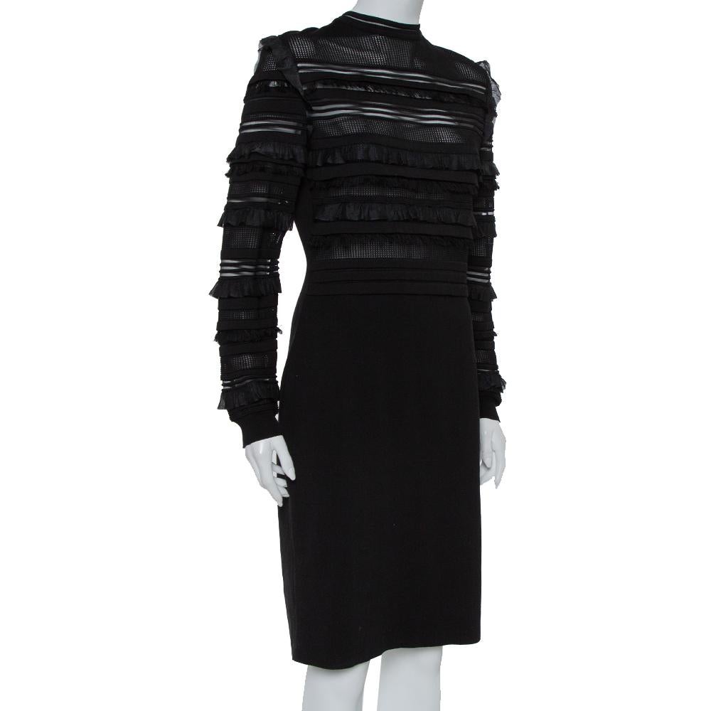 Oscar de la Renta Black Silk Knit Ruffle Trim Detail Sheath Dress XL In Good Condition In Dubai, Al Qouz 2