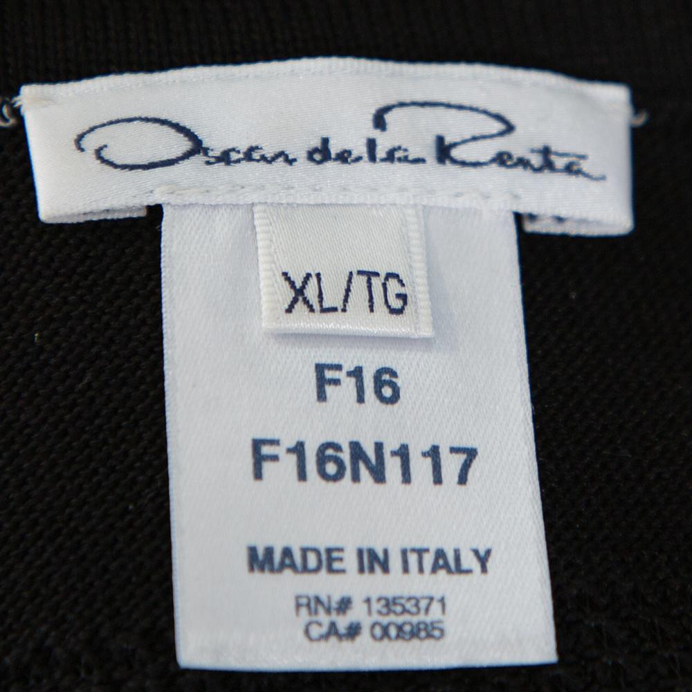 Oscar de la Renta Black Silk Knit Ruffle Trim Detail Sheath Dress XL 1