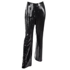 Retro Oscar de la Renta Black Silk Sequin Evening Pants Size 10