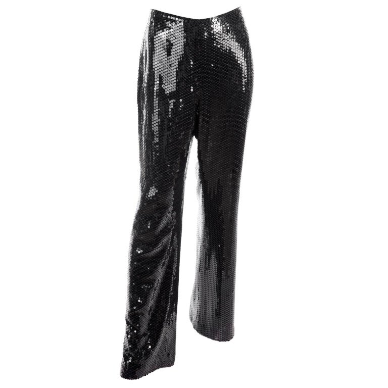 Oscar de la Renta Black Silk Sequin Evening Pants Size 10 For Sale at  1stDibs