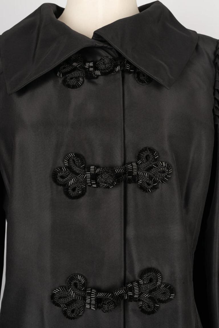 Women's Oscar De La Renta Black Silk Taffeta Evening Coat Dress, circa 1980