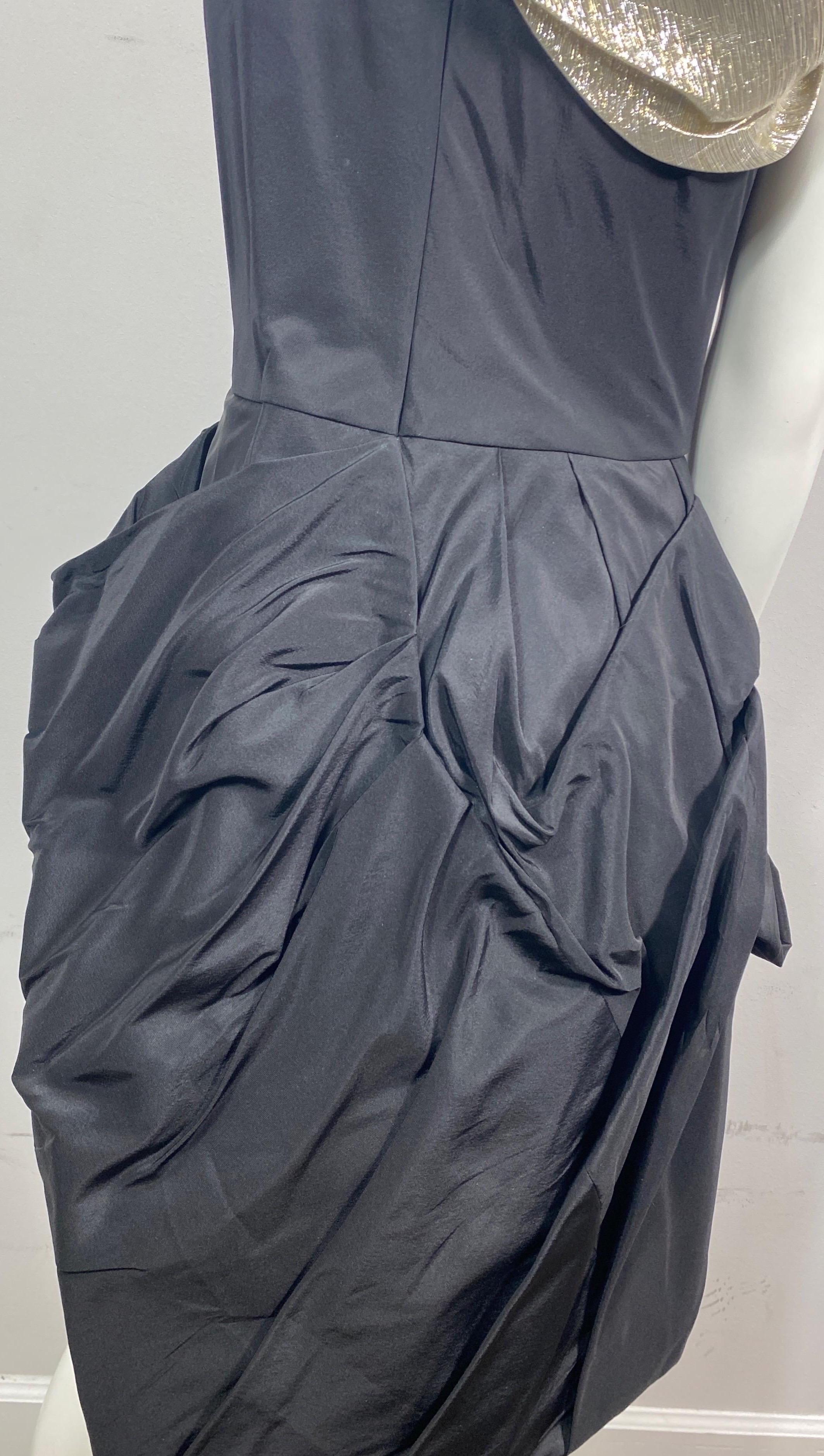 Oscar de la Renta Runway Black Taffeta One shoulder Dress-Pre Fall 2009-Size 10 For Sale 8