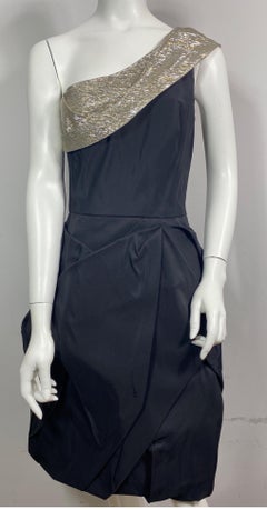 Oscar de la Renta Runway Black Taffeta One shoulder Dress-Pre Fall 2009-Size 10