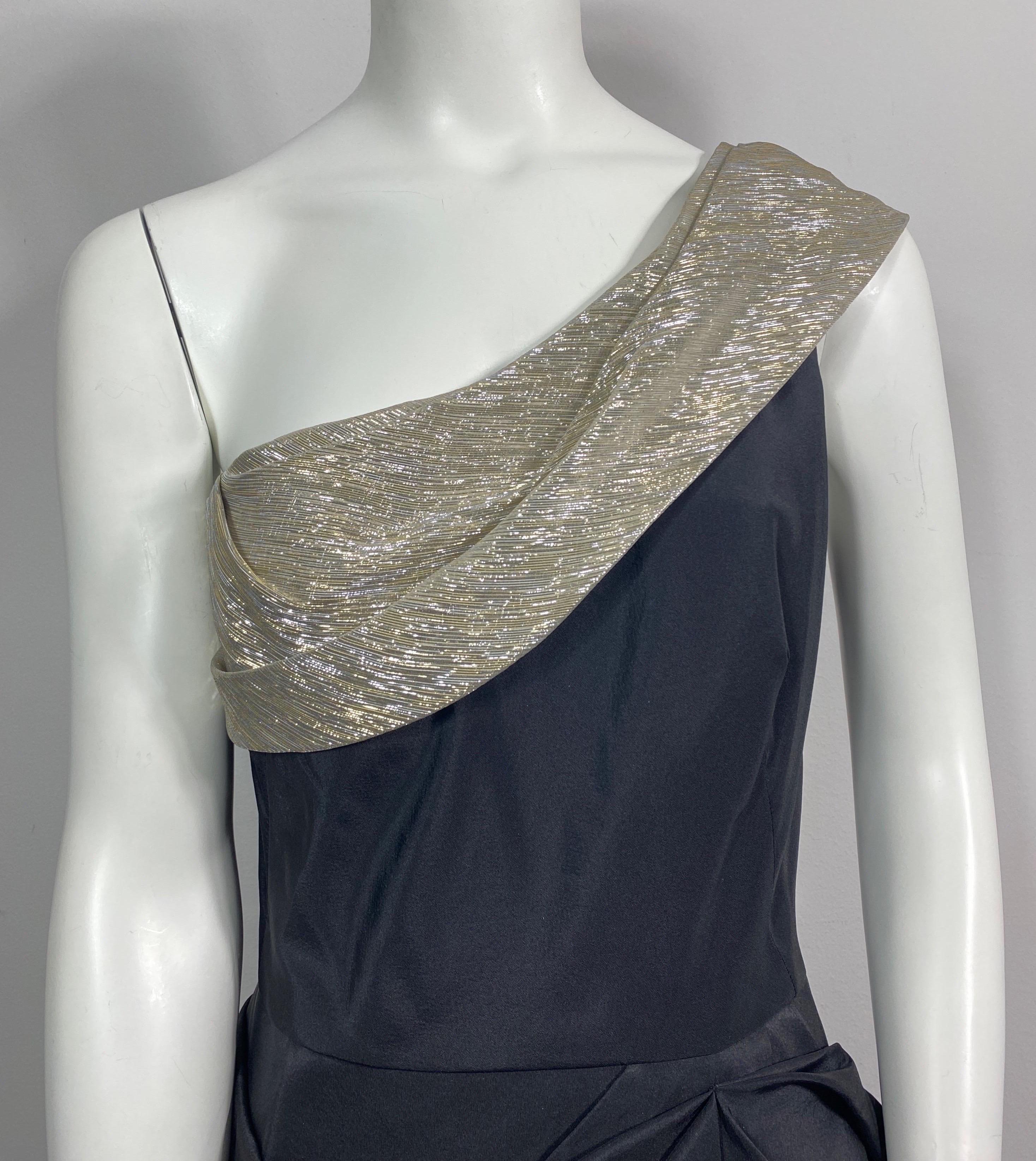 Women's Oscar de la Renta Runway Black Taffeta One shoulder Dress-Pre Fall 2009-Size 10 For Sale