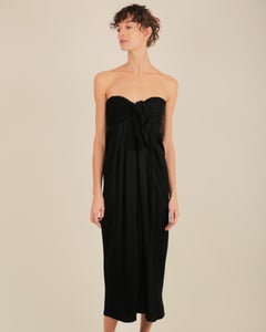 Oscar de la Renta black silk textured strapless tie corset bustier midi dress