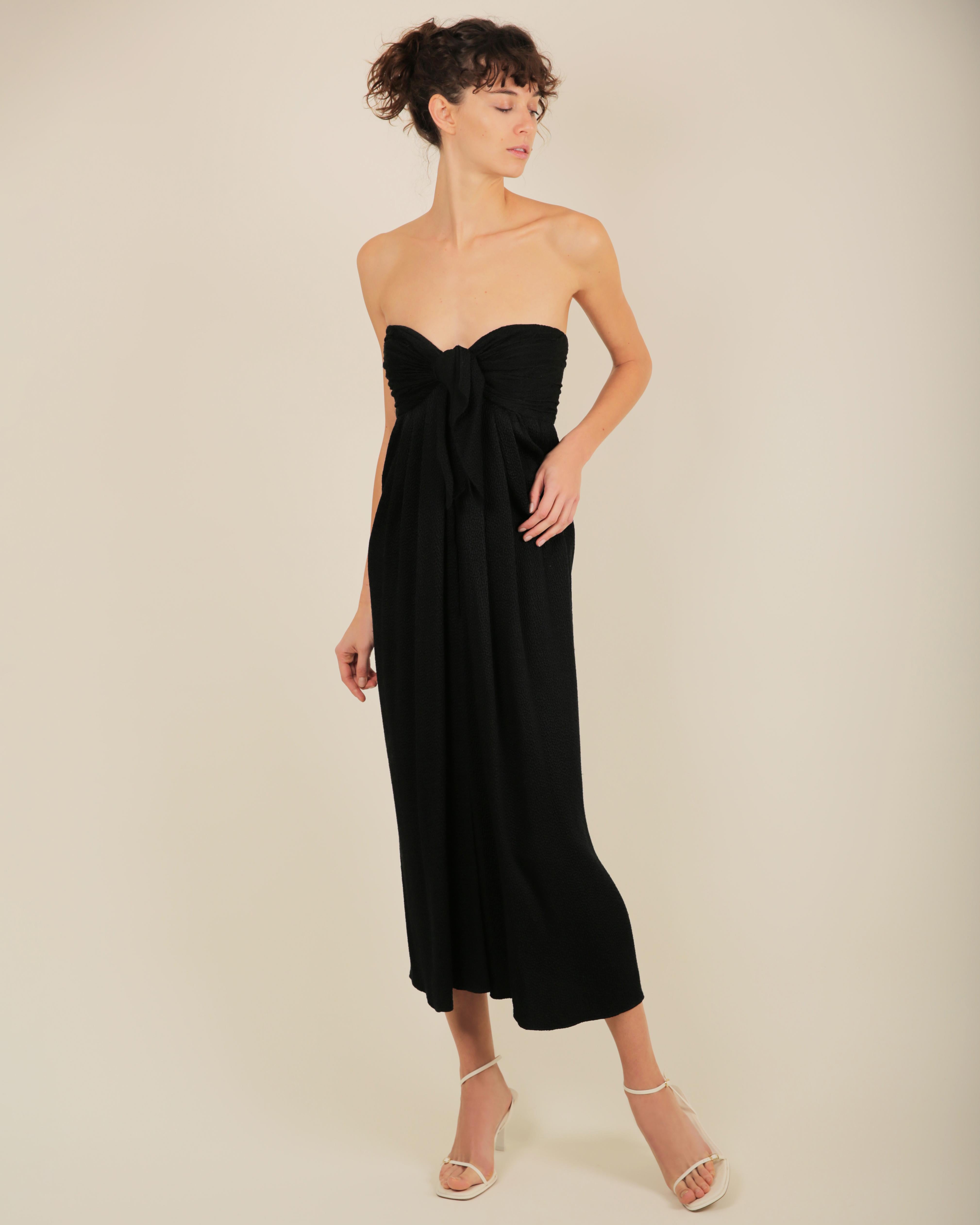 Women's Oscar de la Renta black silk textured strapless tie corset bustier midi dress For Sale