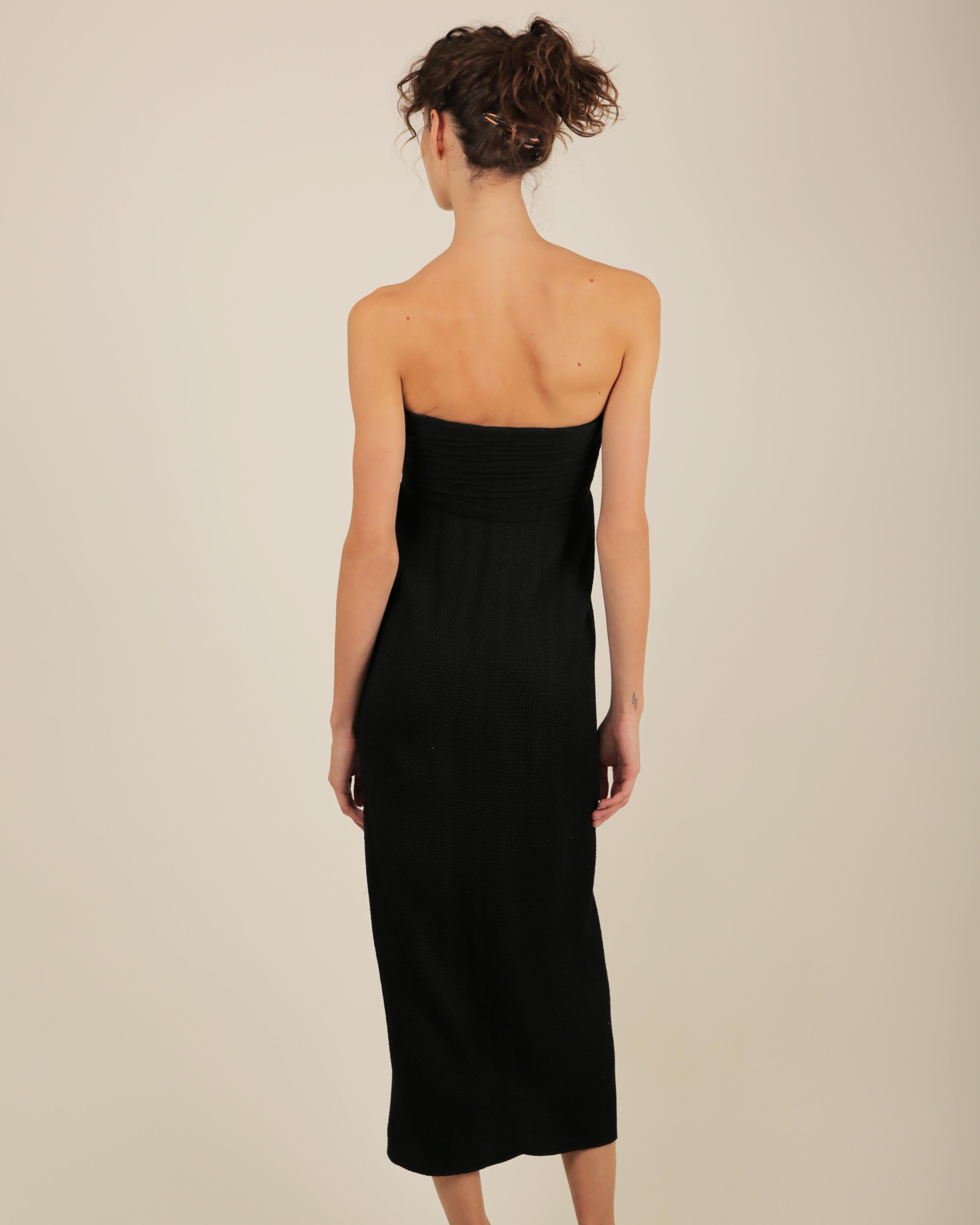 Oscar de la Renta black silk textured strapless tie corset bustier midi dress For Sale 5