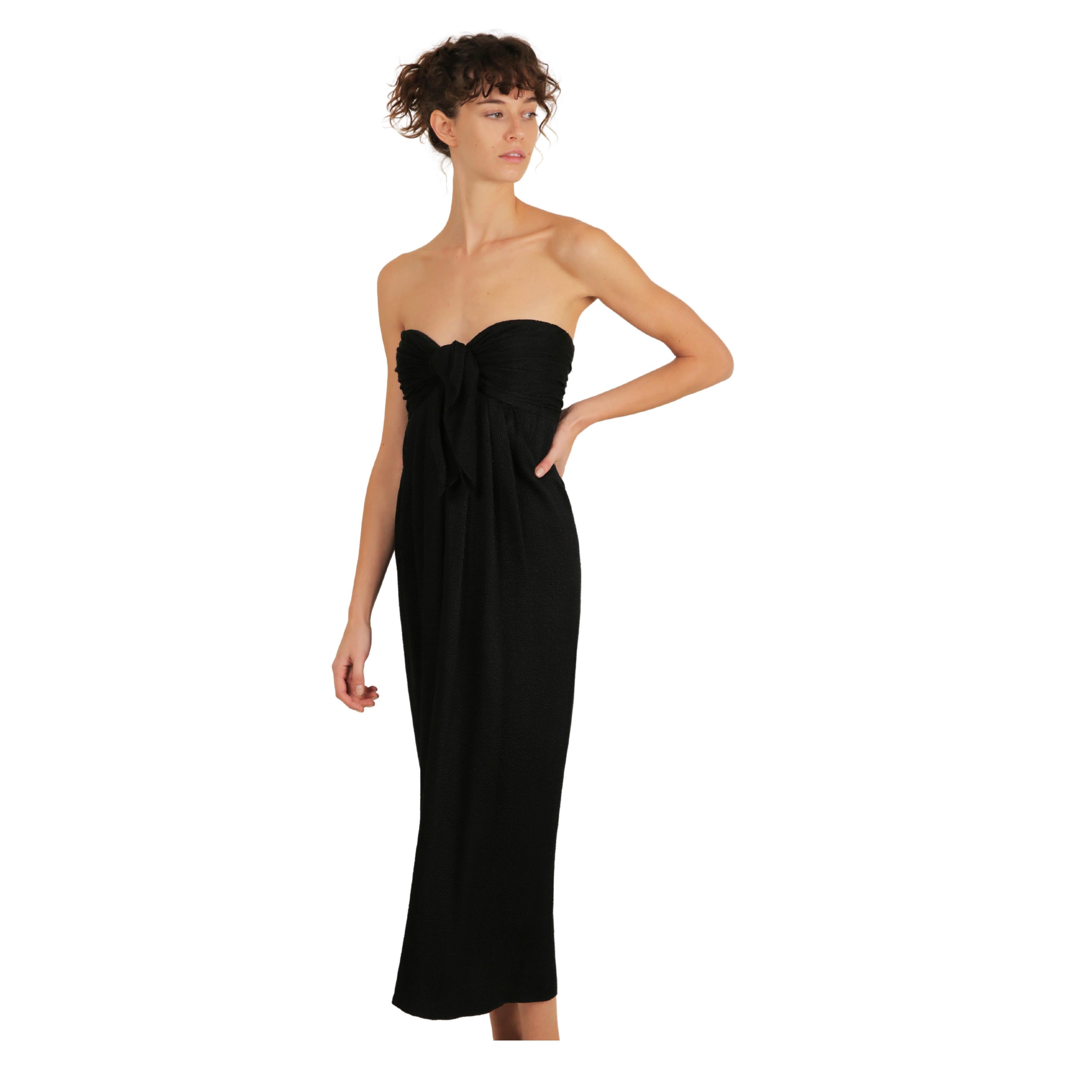 Oscar de la Renta black silk textured strapless tie corset bustier midi dress For Sale