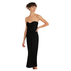 Oscar de la Renta black silk textured strapless tie corset bustier midi dress