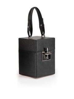 Oscar de la Renta Black & Silver Saffiano Scotchgrain Leather Alibi Bag