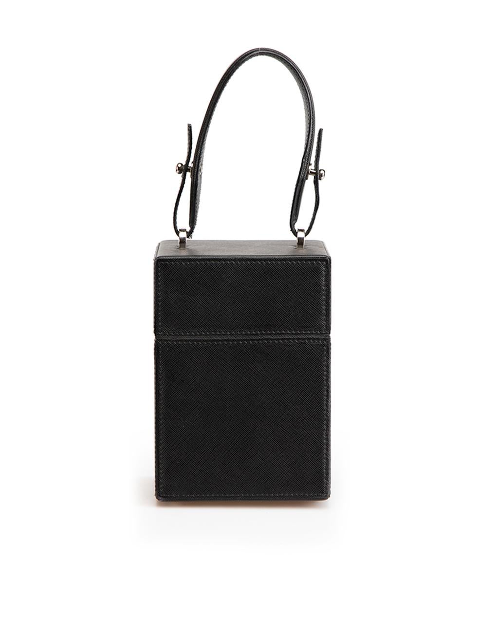 Oscar de la Renta Black & Silver Saffiano Scotchgrain Leather Alibi Bag In Good Condition In London, GB