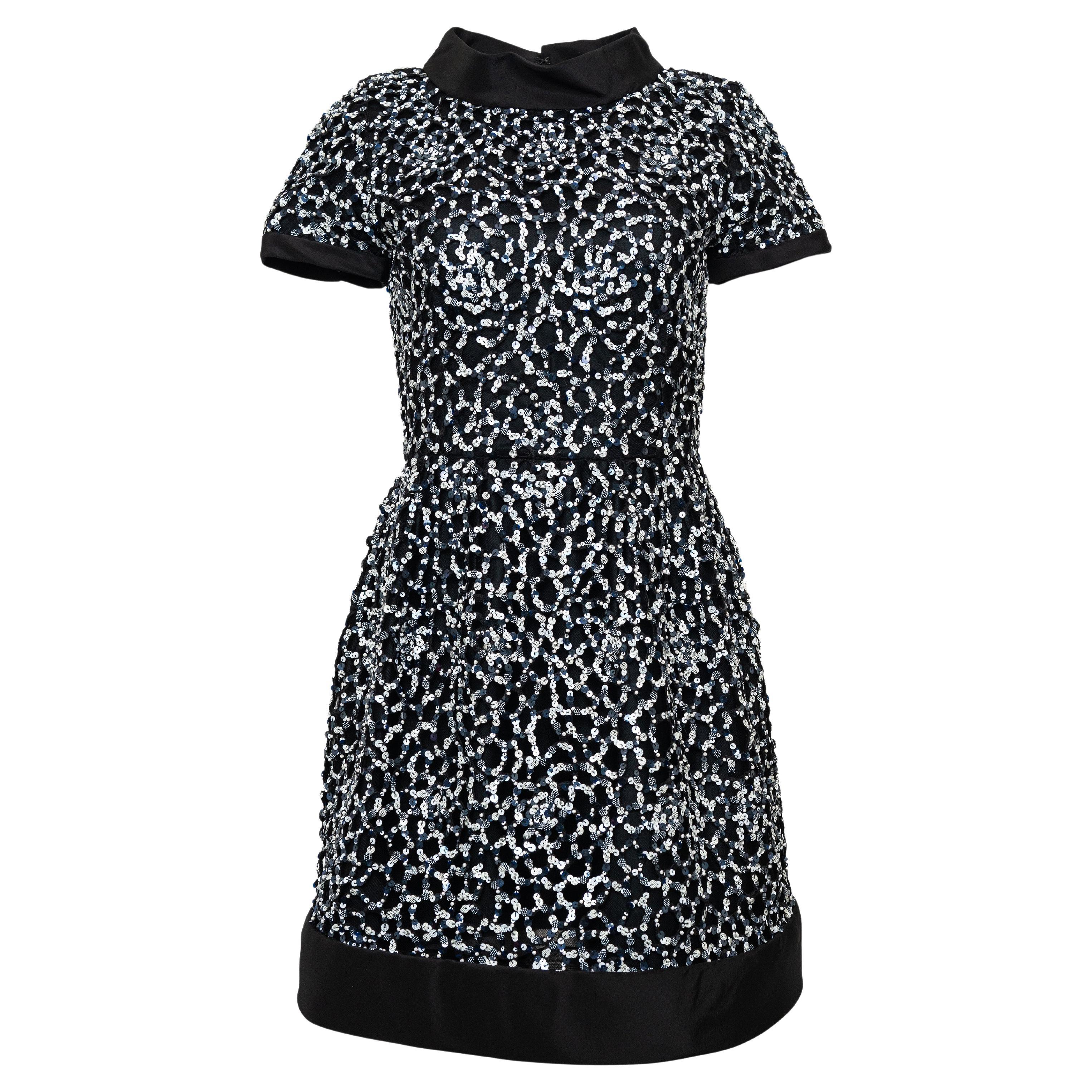 Oscar De La Renta Black/Silver Sequin Cocktail Dress