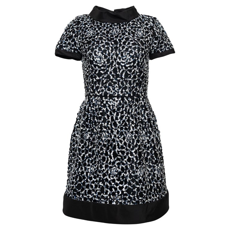 Oscar De La Renta Black/Silver Sequin Cocktail Dress For Sale at 1stDibs