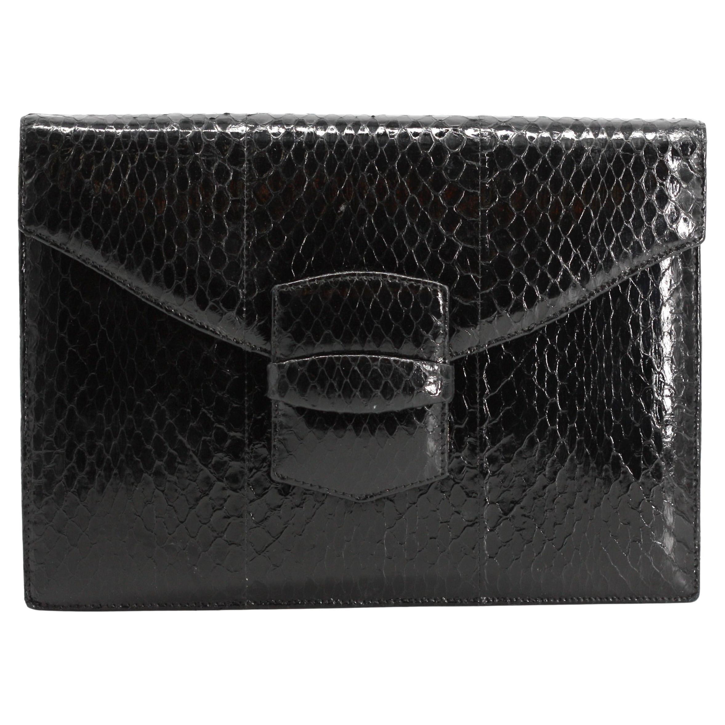 Oscar De La Renta - Pochette a busta in pelle di serpente nera