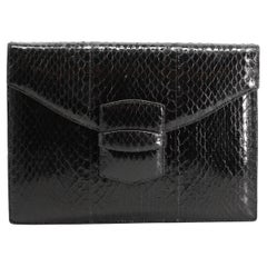 Oscar de la Renta Black Snakeskin Envelope Clutch