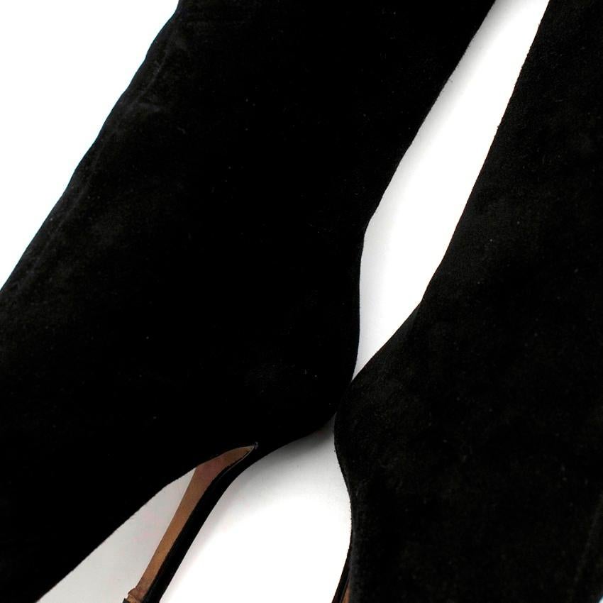 Oscar de la Renta Black Suede Heeled Knee Boots - Size EU 37.5 For Sale 2