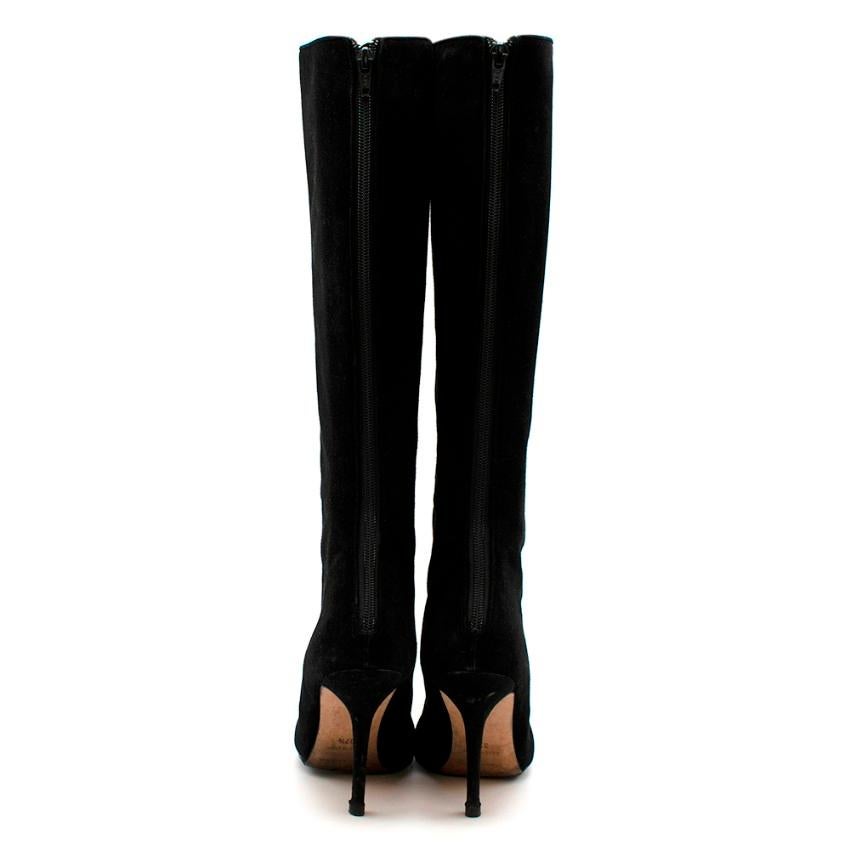 Oscar de la Renta Black Suede Heeled Knee Boots - Size EU 37.5 For Sale 3