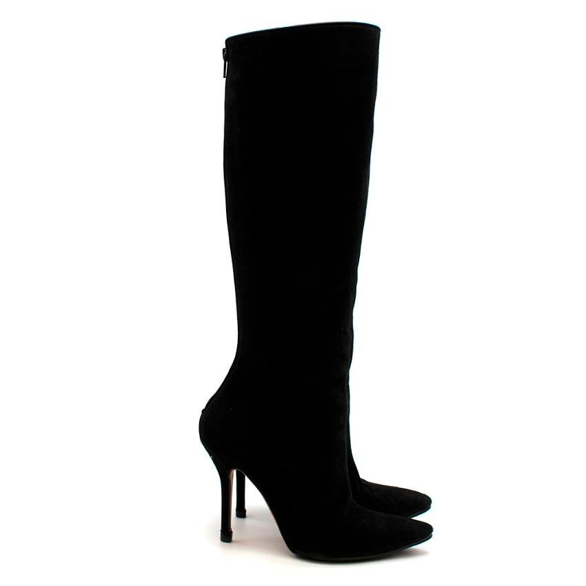 Oscar de la Renta Black Suede Heeled Knee Boots - Size EU 37.5 For Sale 4