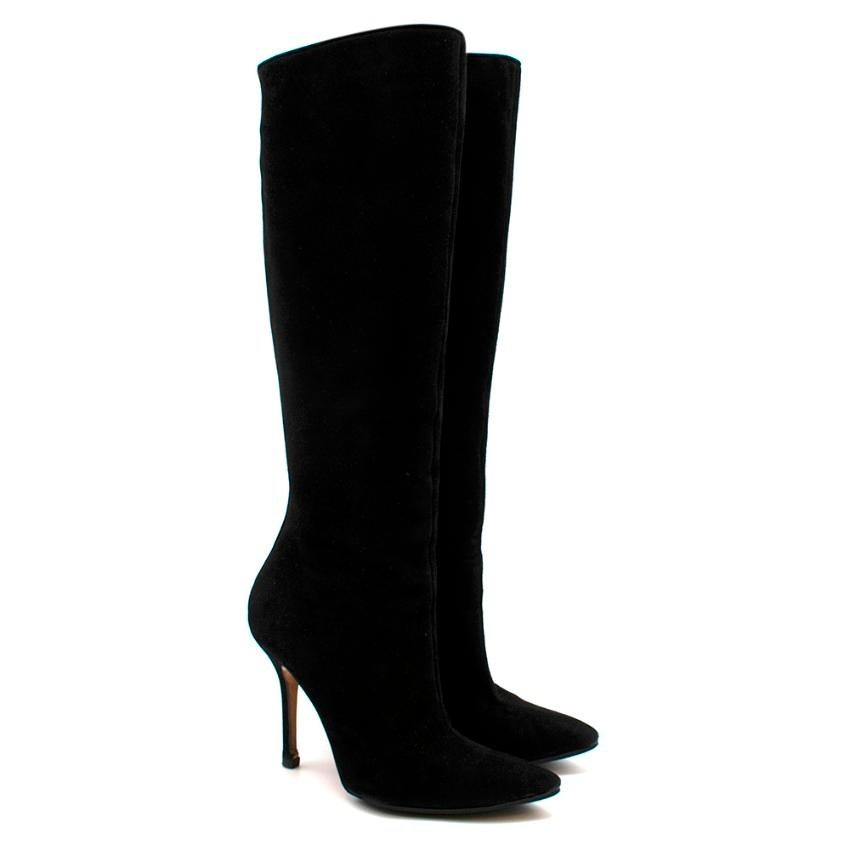 Oscar de la Renta Black Suede Heeled Knee Boots - Size EU 37.5 For Sale 5