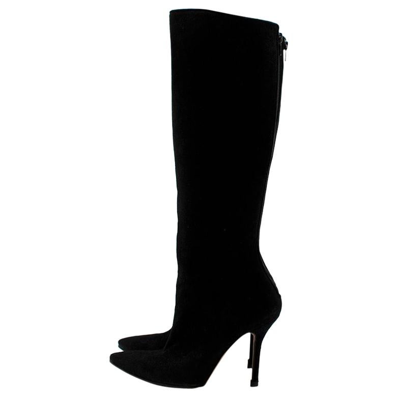Oscar de la Renta Black Suede Heeled Knee Boots - Size EU 37.5 For Sale