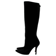 Oscar de la Renta Black Suede Heeled Knee Boots - Size EU 37.5