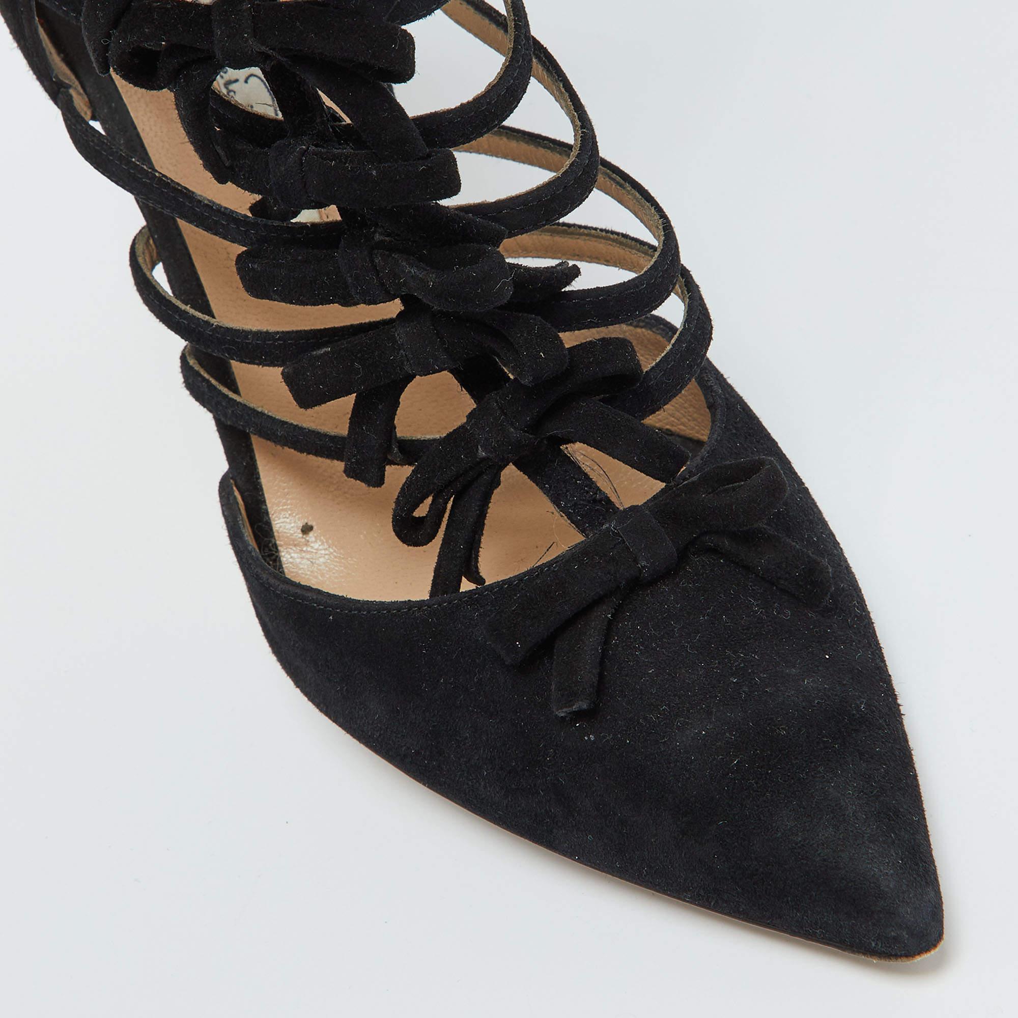 Oscar de la Renta Black Suede Lace-Up Knee High Gladiator Boots Size 39 For Sale 3
