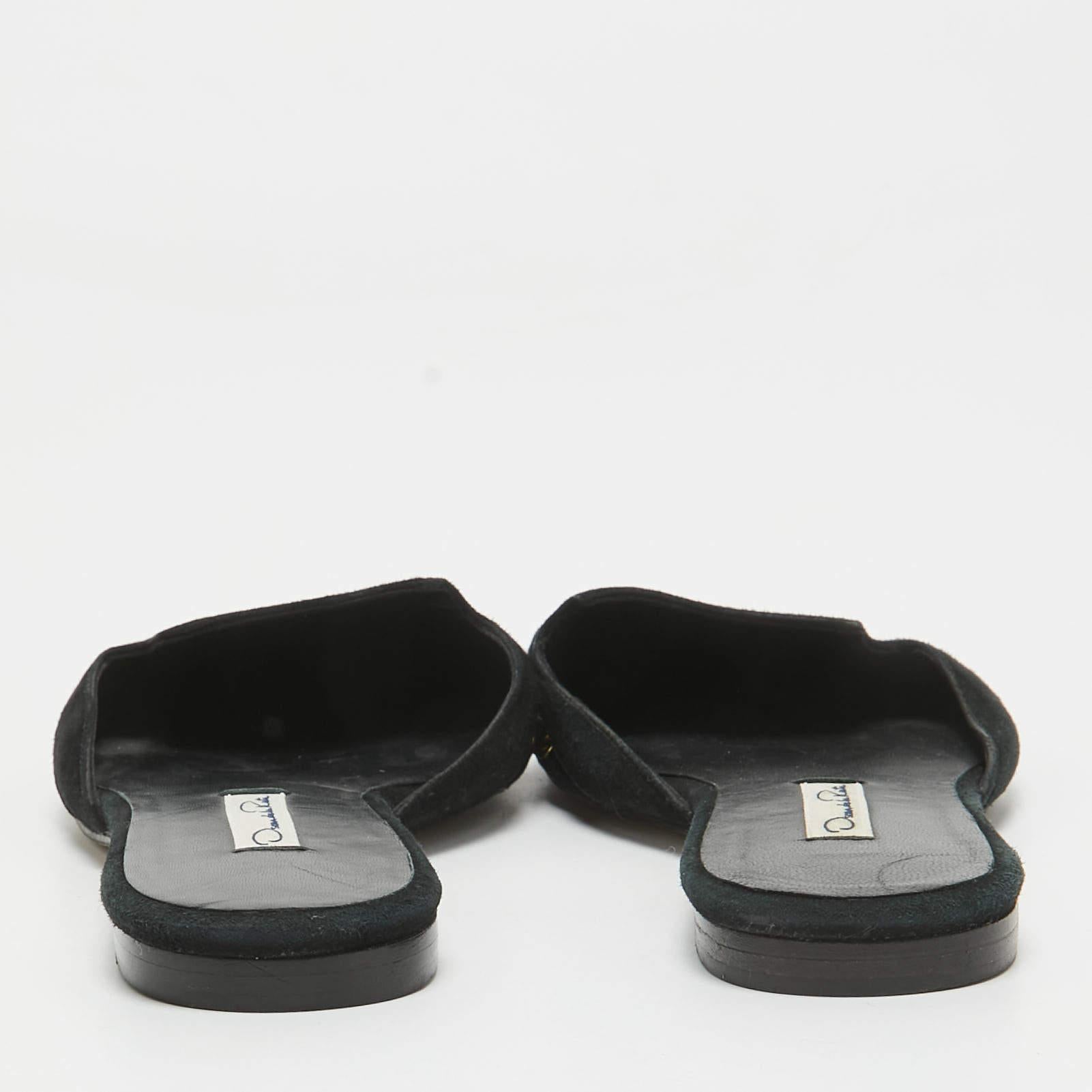 Oscar de la Renta Black Suede Studded Flat Mules Size 38 1