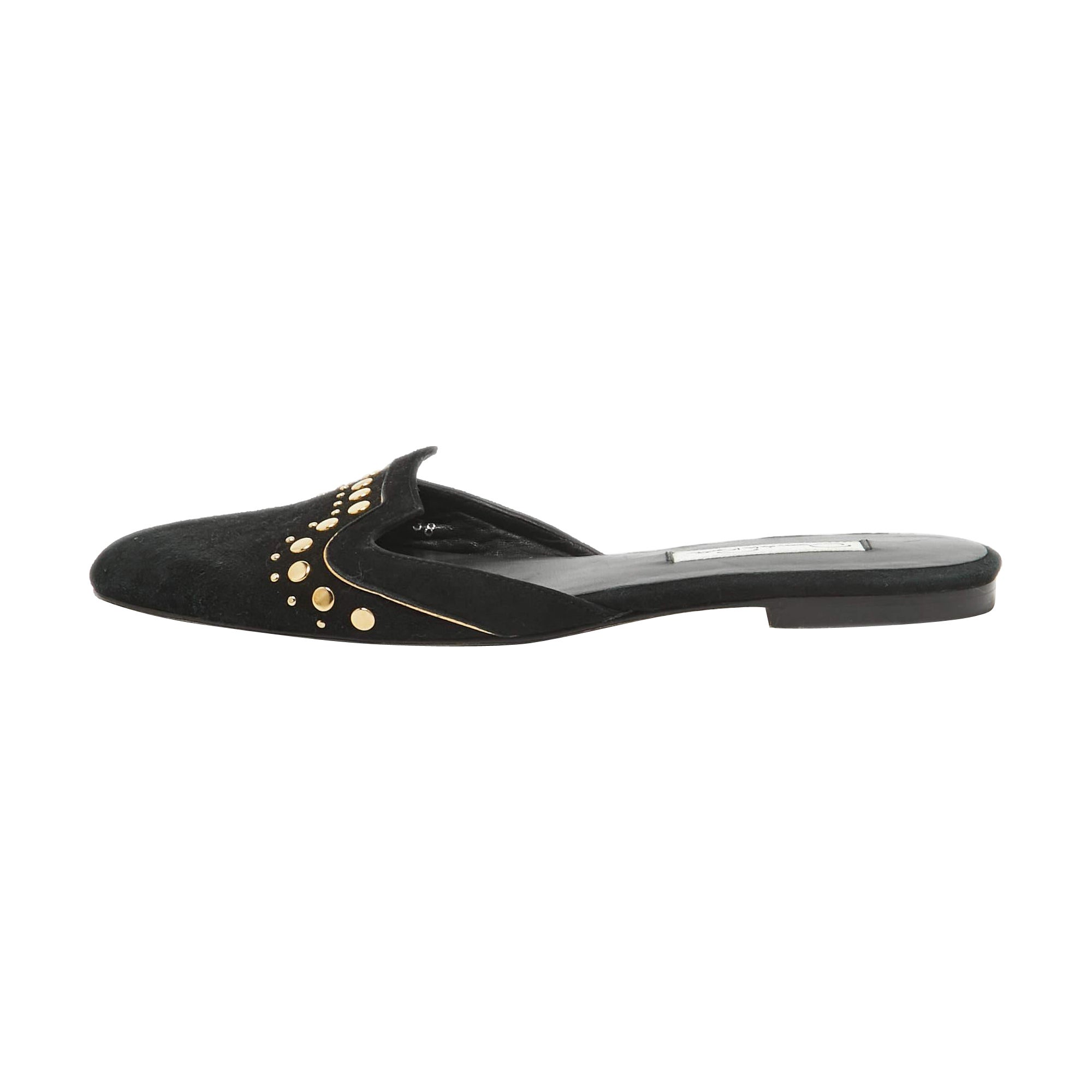 Oscar de la Renta Black Suede Studded Flat Mules Size 38