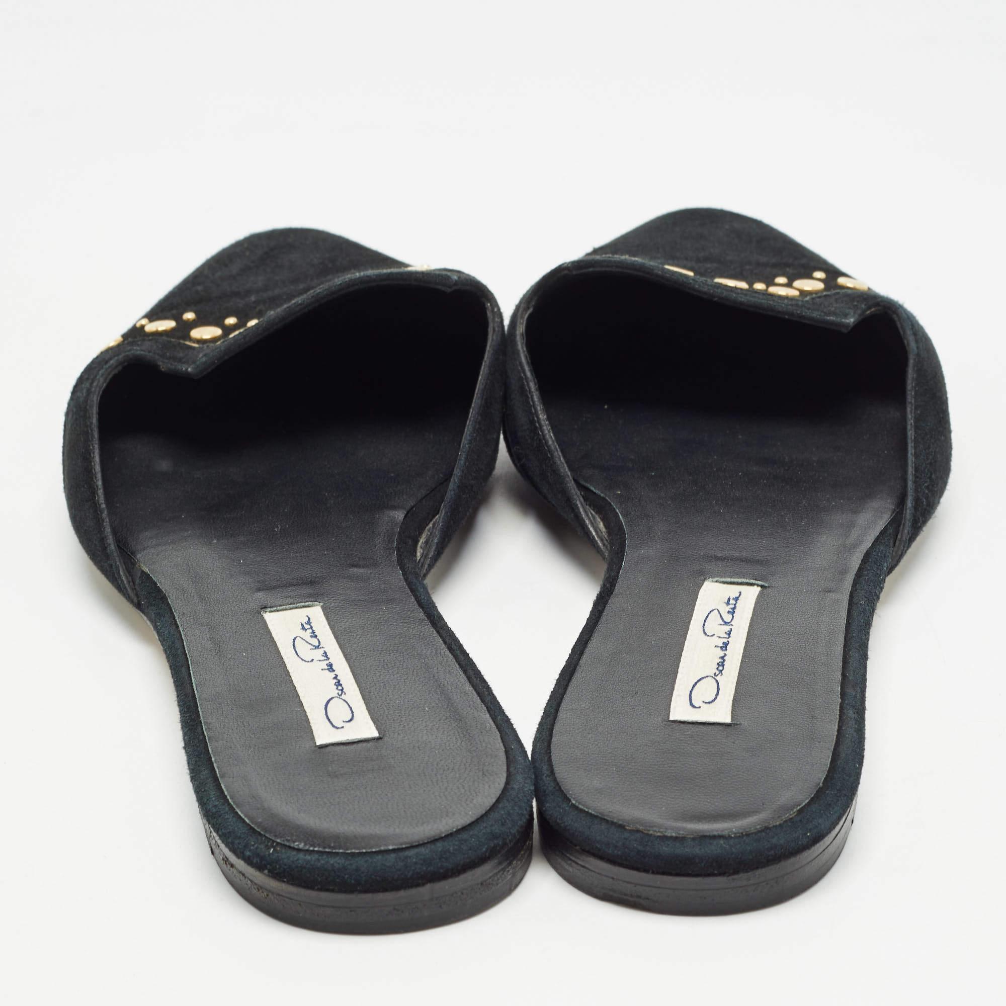 Oscar de la Renta Black Suede Studded Flat Mules Size 41 1